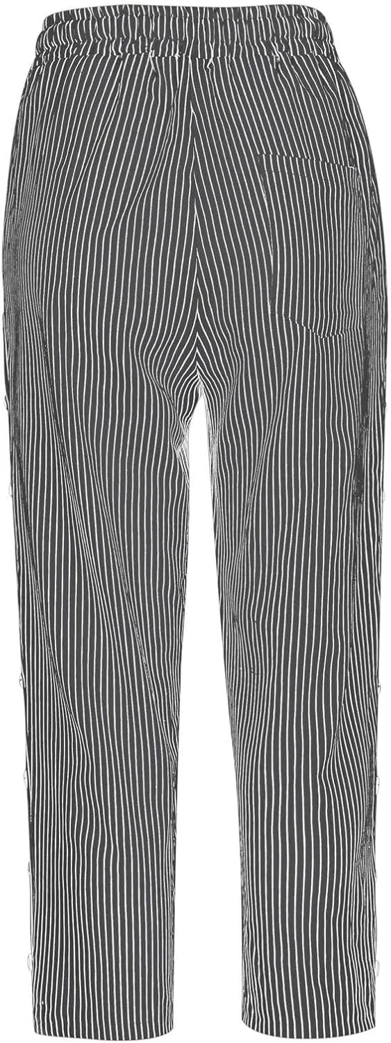 Capri Pants for Women Casual Striped Linen Pants Loose Fit Drawstring Trousers High Waist Cropped Trousers