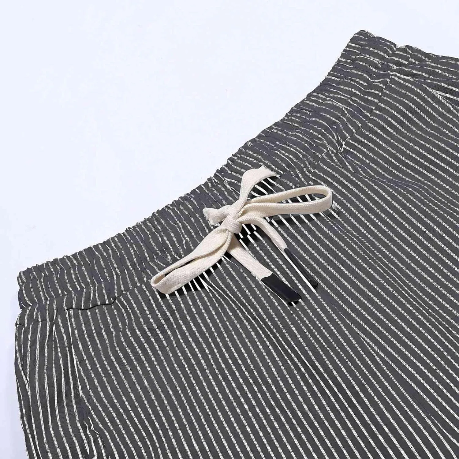 Capri Pants for Women Casual Striped Linen Pants Loose Fit Drawstring Trousers High Waist Cropped Trousers