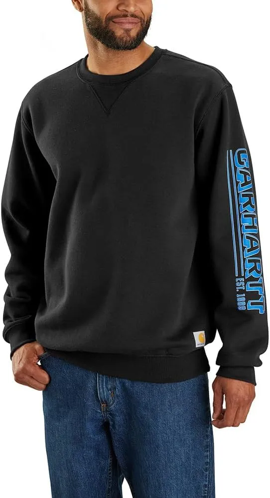 Carhartt Men's Loose Fit Midweight Crewneck Logo Sleeve Graphic Sweatshirt