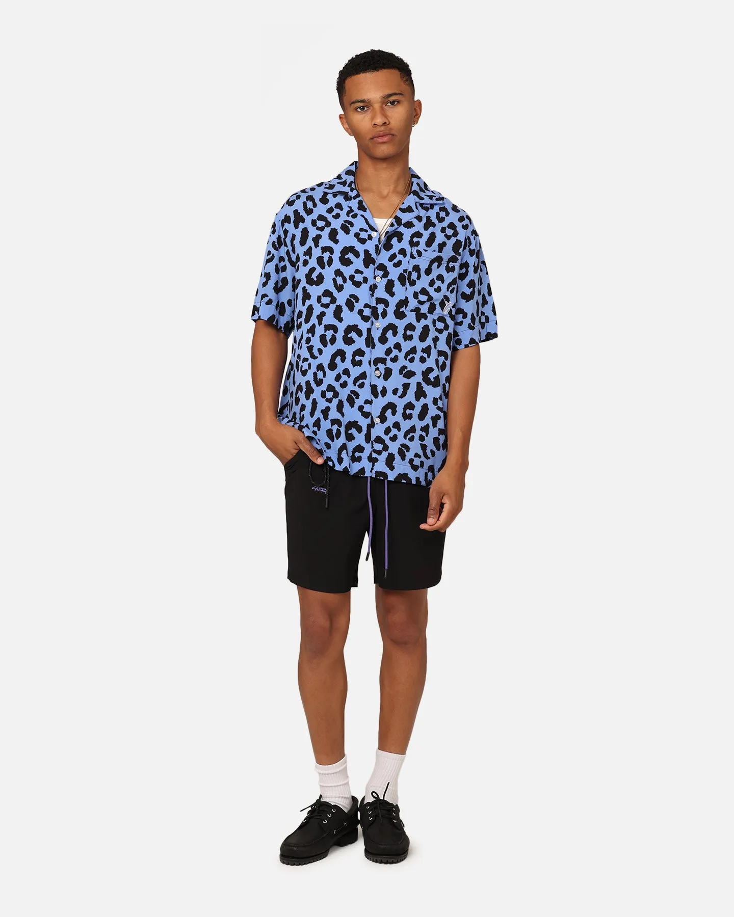 Carre Leo Short Sleeve Button Up Shirt Purple/Black