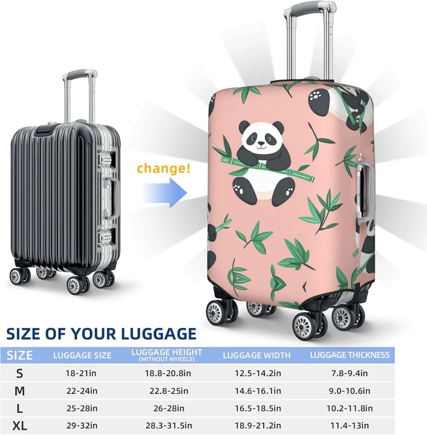 Cartoon Panda Pink Bamboo Luggage Cover Suitcase Cover Protector Travel Suitcase Cover