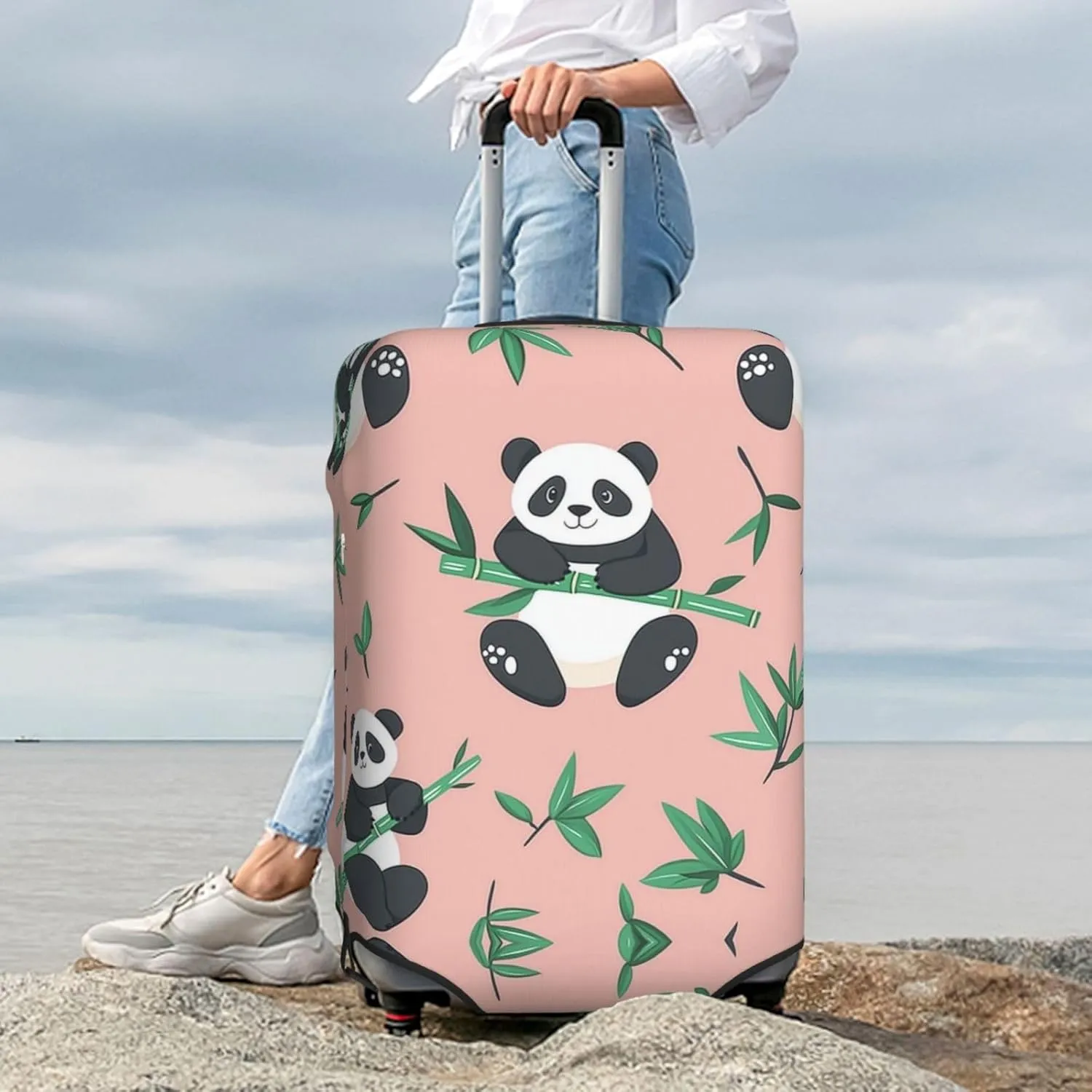 Cartoon Panda Pink Bamboo Luggage Cover Suitcase Cover Protector Travel Suitcase Cover