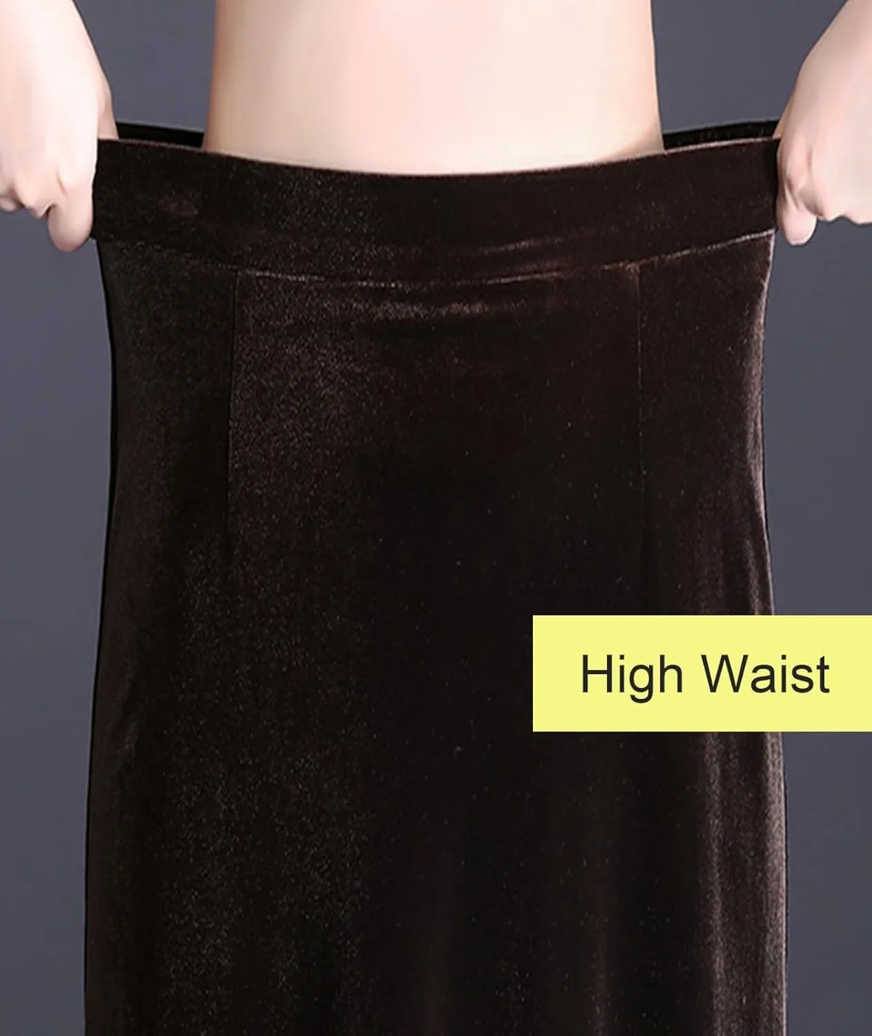 Casual High Waist Velvet Skirt for Women A-Line Elastic Waist Flare Pleated Side Split Midi Skirts