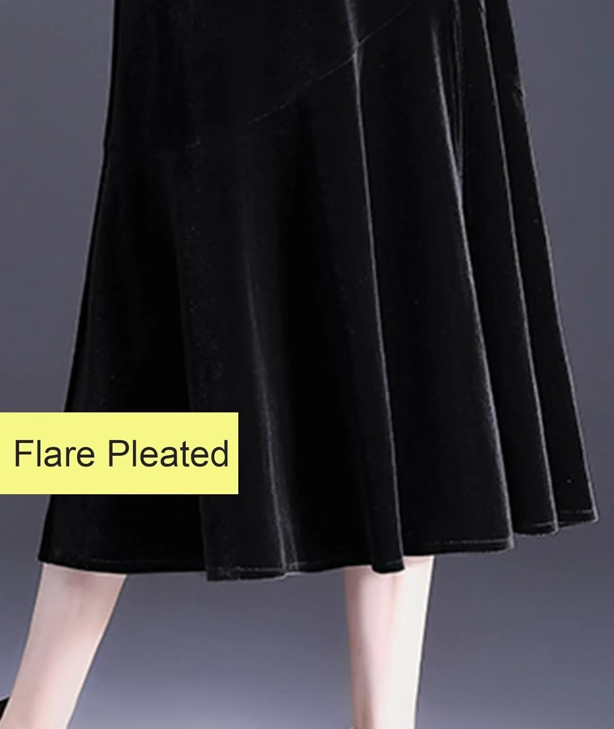 Casual High Waist Velvet Skirt for Women A-Line Elastic Waist Flare Pleated Side Split Midi Skirts