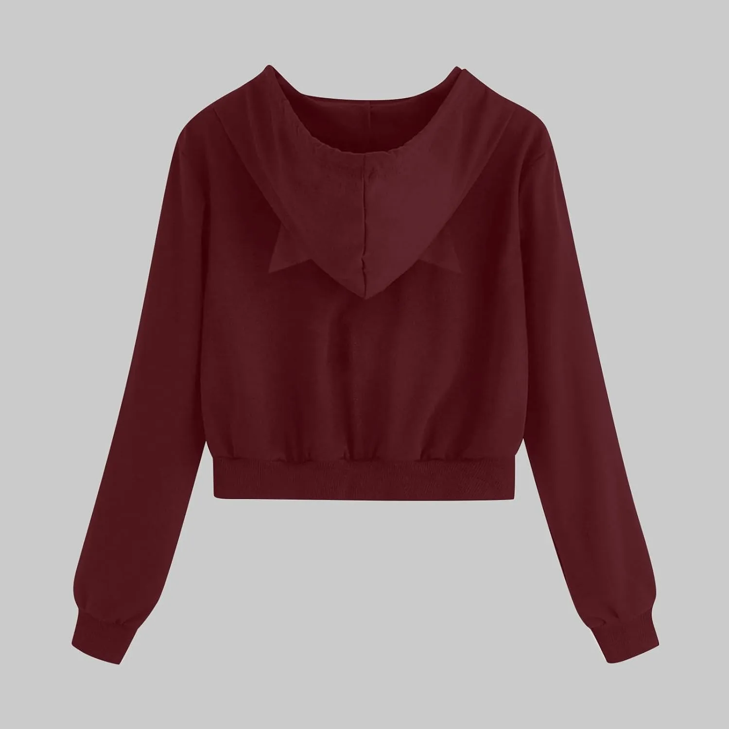 Cat Ear Hoodie Preppy Sweatshirt Womens SOlid Color Zipper Hooded Coats Pullover Long Sleeves Short Outwear Fall
