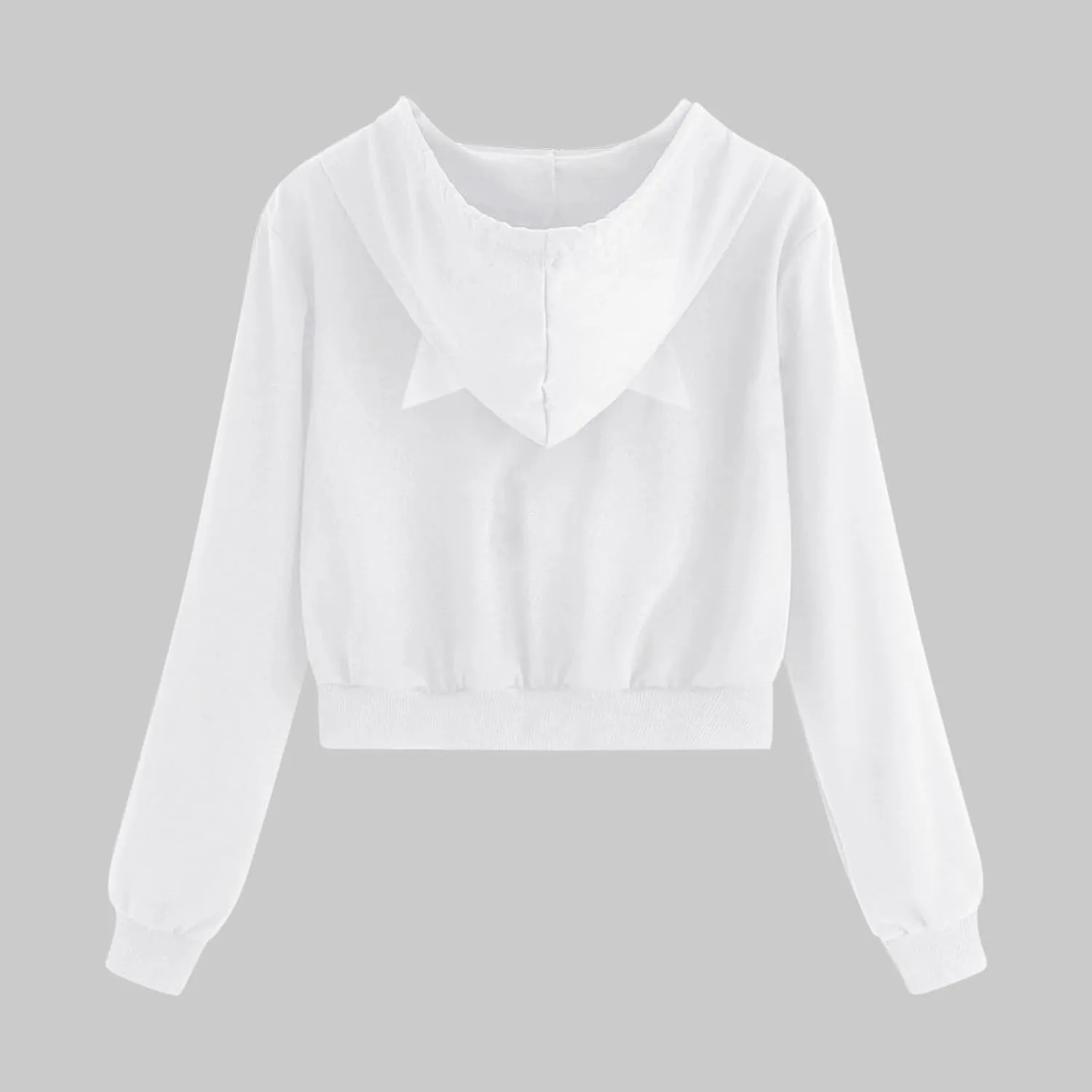 Cat Ear Hoodie Preppy Sweatshirt Womens SOlid Color Zipper Hooded Coats Pullover Long Sleeves Short Outwear Fall