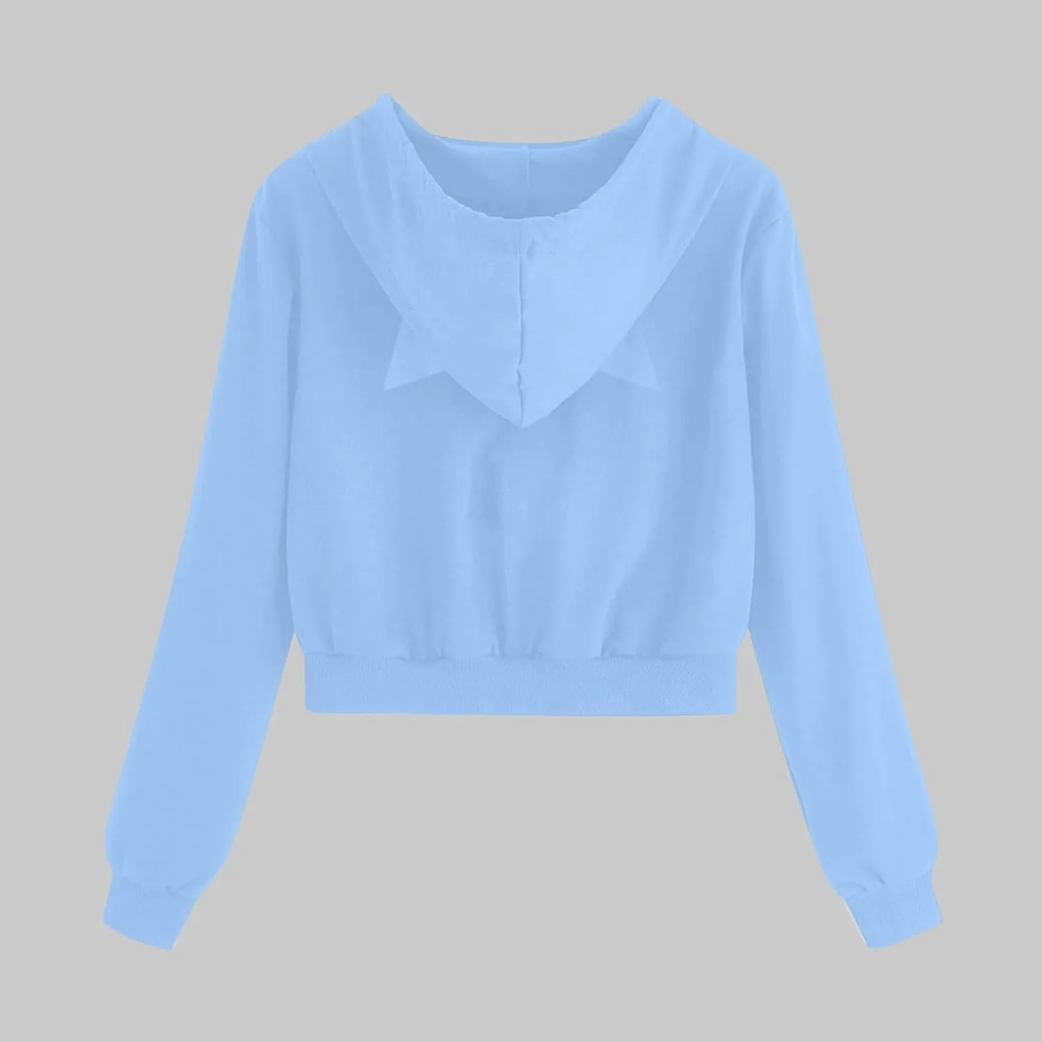 Cat Ear Hoodie Preppy Sweatshirt Womens SOlid Color Zipper Hooded Coats Pullover Long Sleeves Short Outwear Fall