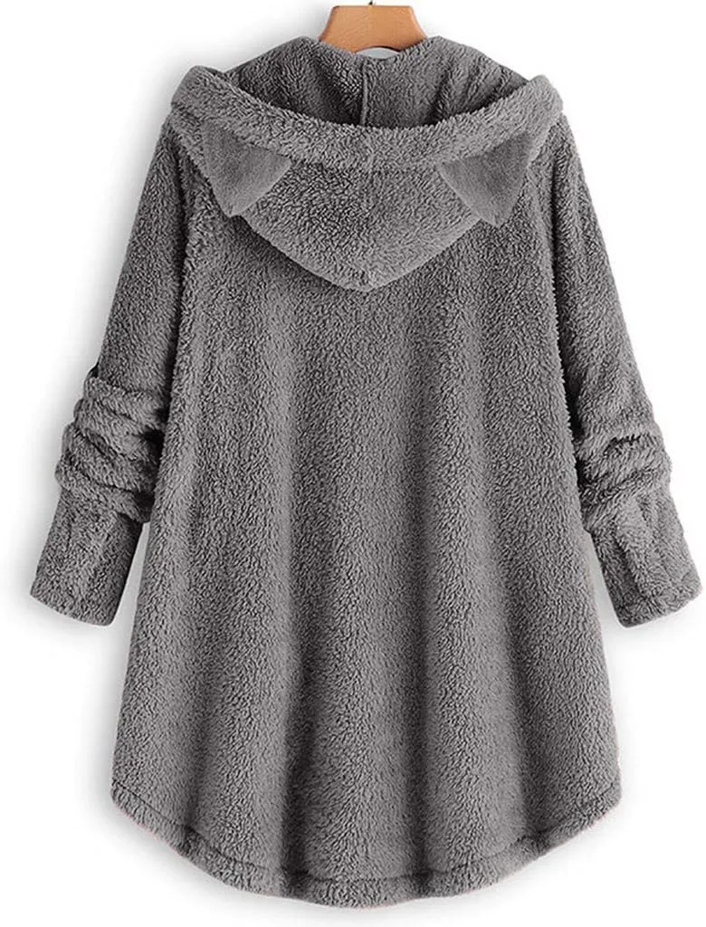 Cat Ear Hoodie Women's Plus Size Coats Hoodies for Women Hoodies for Teen Girls Cute Button Up Bear Hoodie with Ears