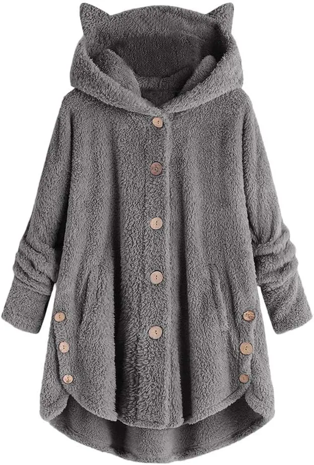Cat Ear Hoodie Women's Plus Size Coats Hoodies for Women Hoodies for Teen Girls Cute Button Up Bear Hoodie with Ears