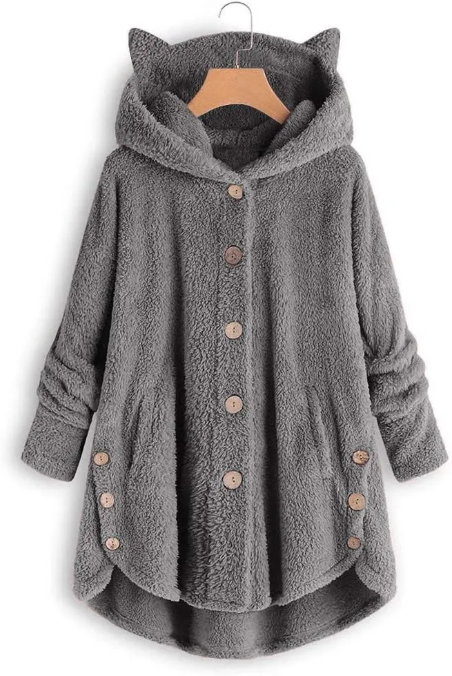 Cat Ear Hoodie Women's Plus Size Coats Hoodies for Women Hoodies for Teen Girls Cute Button Up Bear Hoodie with Ears