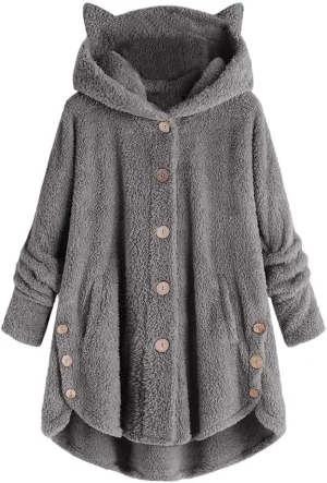 Cat Ear Hoodie Women's Plus Size Coats Hoodies for Women Hoodies for Teen Girls Cute Button Up Bear Hoodie with Ears