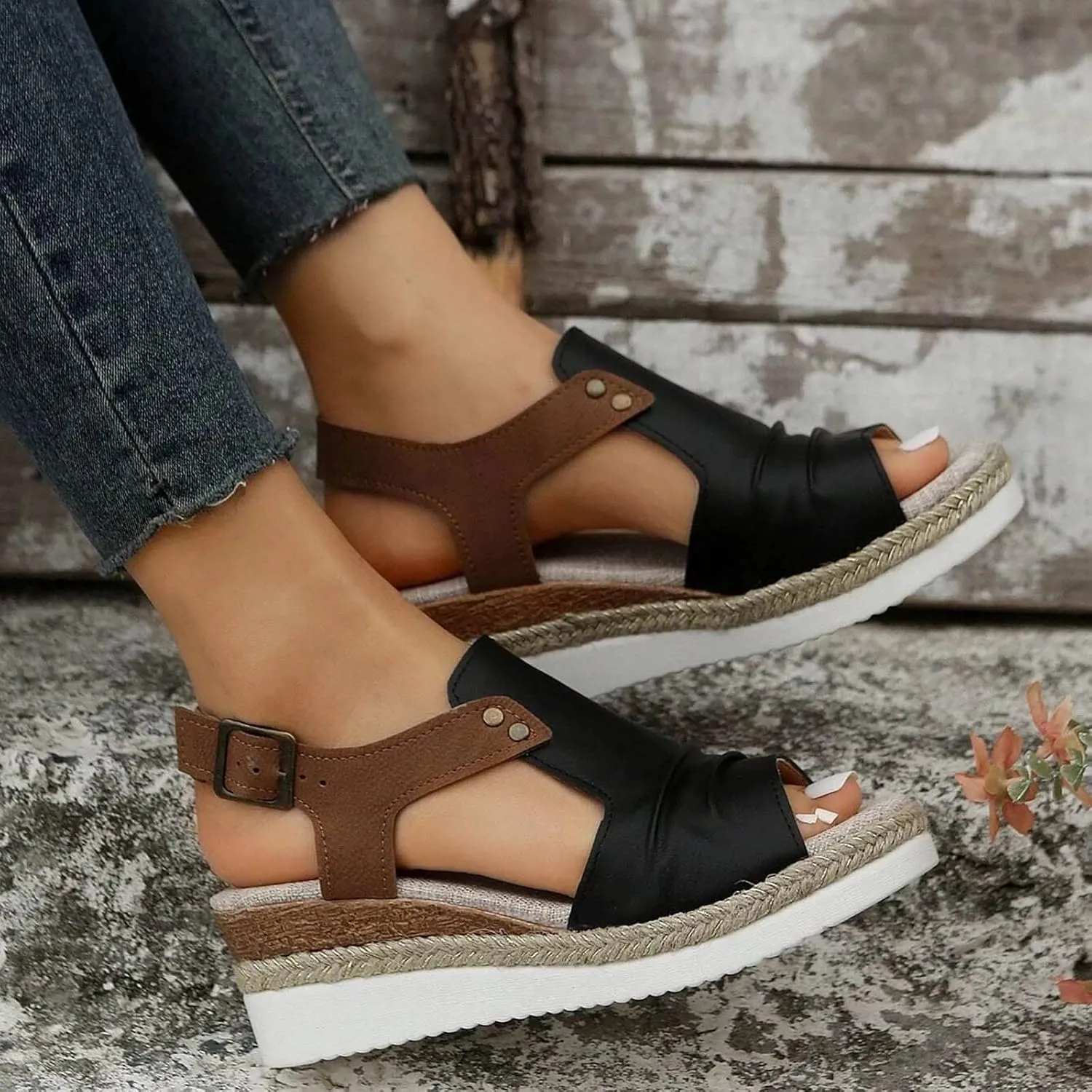 Cathalem Flat Sandals for Women, Orthopedic Platform Wedge Sandals for Women Open Toe Ankle Strap Espadrilles Sandals