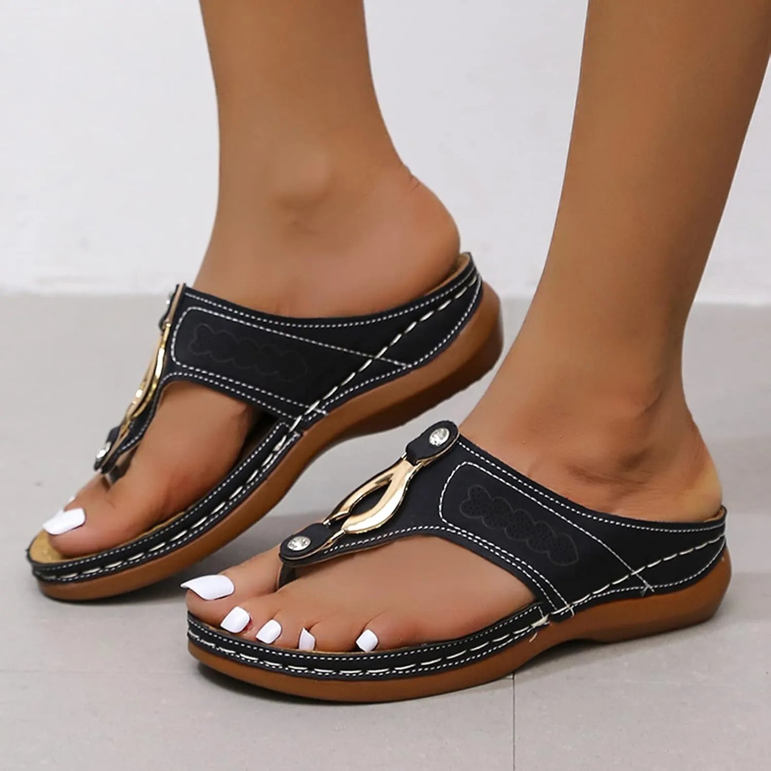 Cathalem Low Wedge Sandals for Women, Orthopedic Sandals for Women Sandals with Arch Support Flip Flops Comfortable Sandals