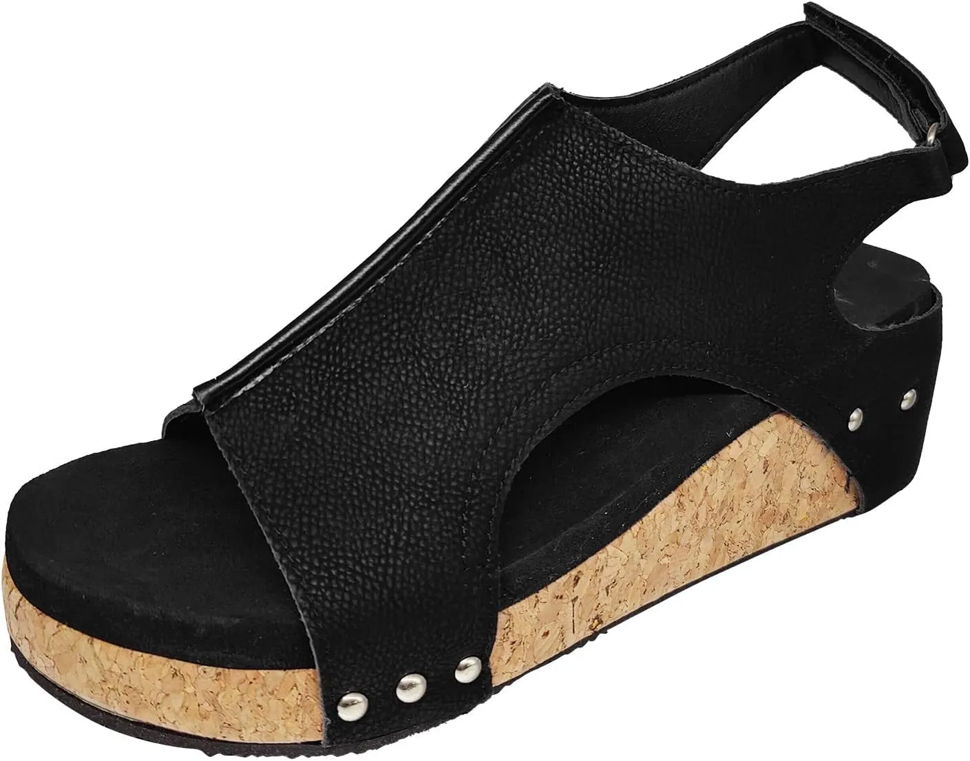 Cathalem Orthopedic Sandals for Women Buckle Ankle Strap Wedge Sandals Leather Sandals Casual Low Wedges Walking Sandals