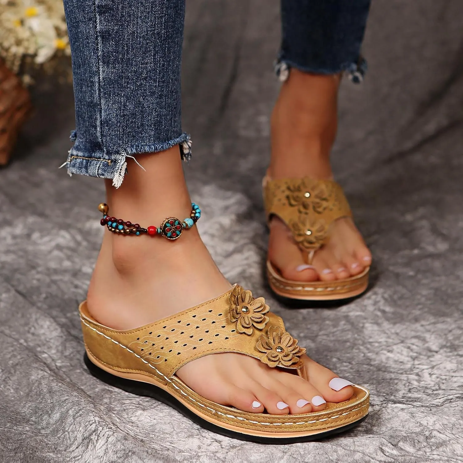Cathalem Summer Sandals for Women 2024 Anti-Slip Casual Comfortable Wedge Sandals Walking Slippers with Arch Support
