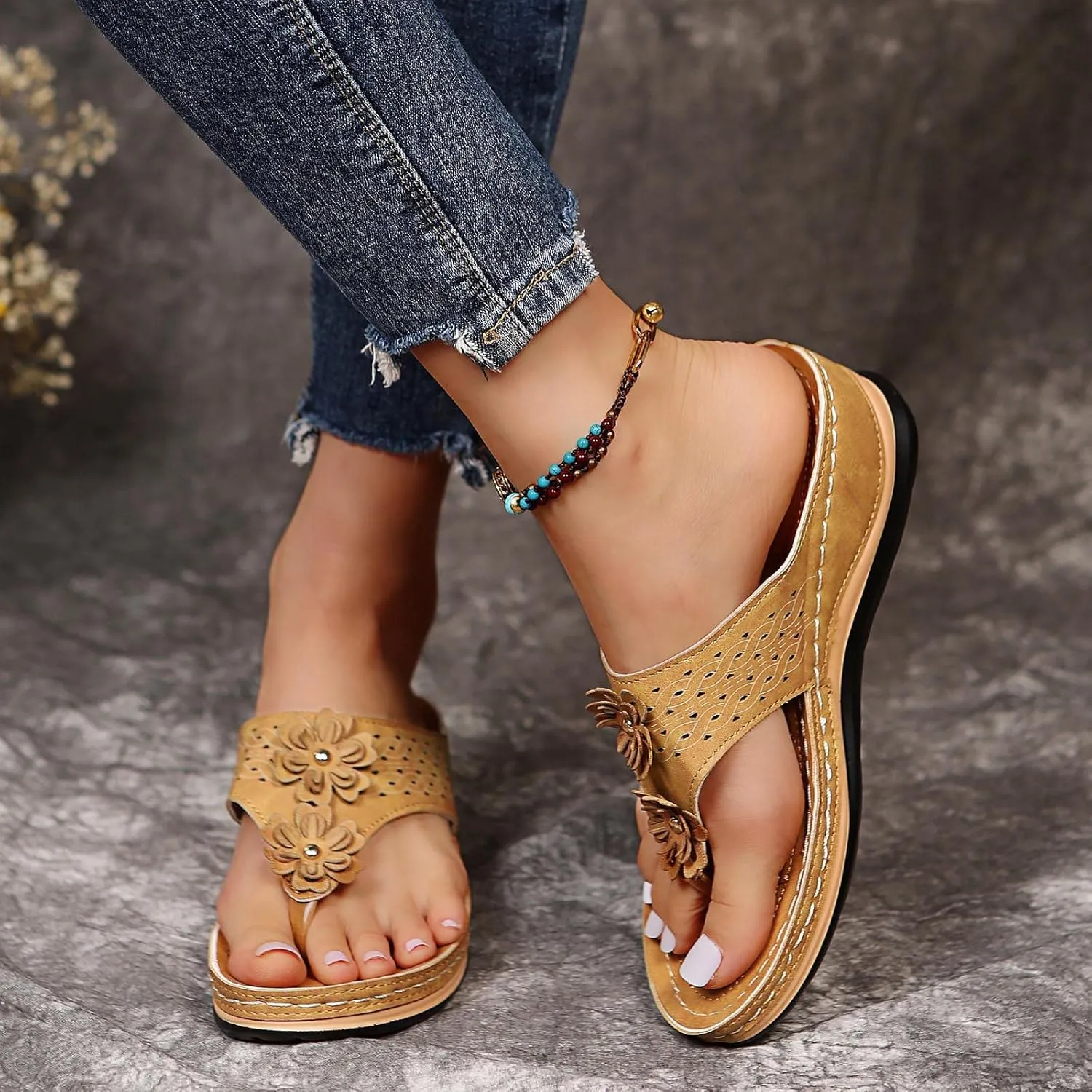 Cathalem Summer Sandals for Women 2024 Anti-Slip Casual Comfortable Wedge Sandals Walking Slippers with Arch Support