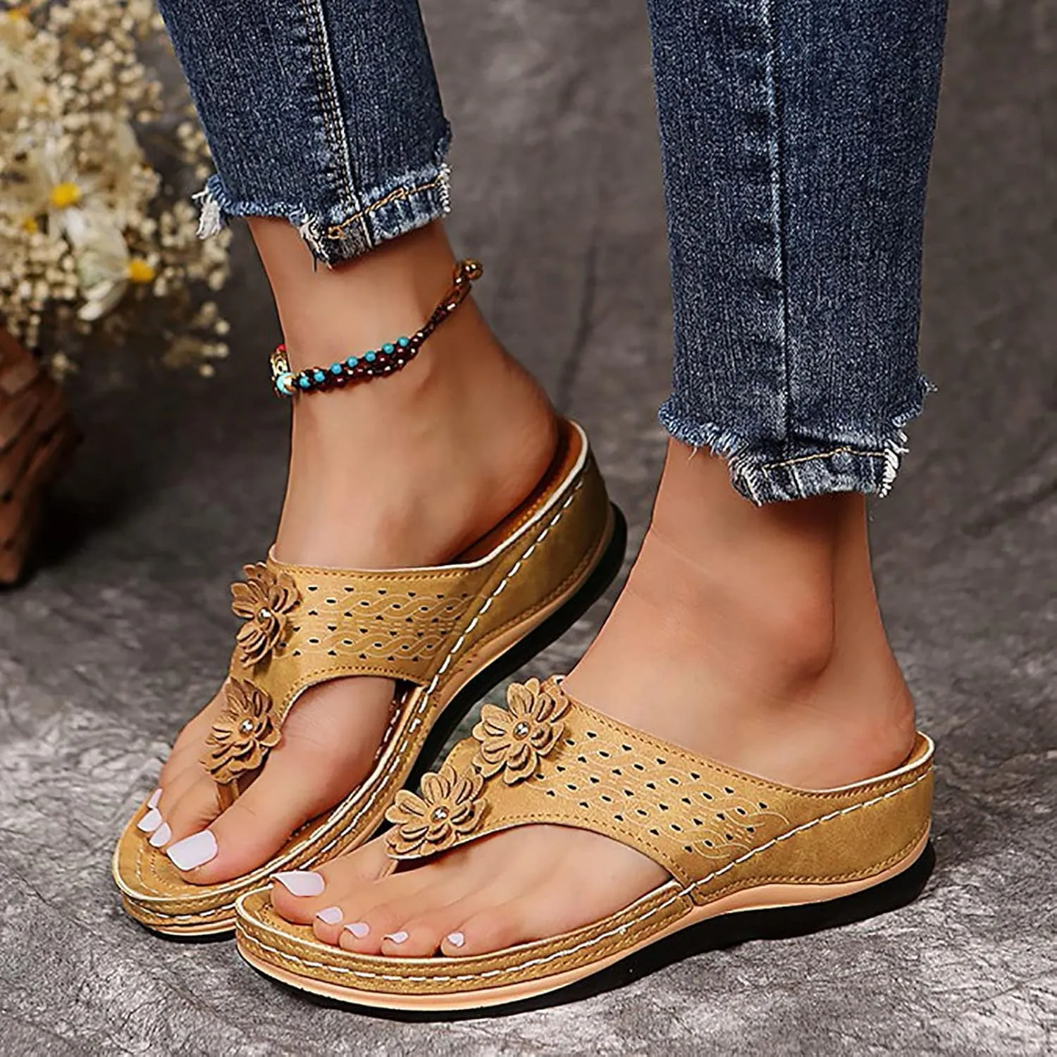 Cathalem Summer Sandals for Women 2024 Anti-Slip Casual Comfortable Wedge Sandals Walking Slippers with Arch Support