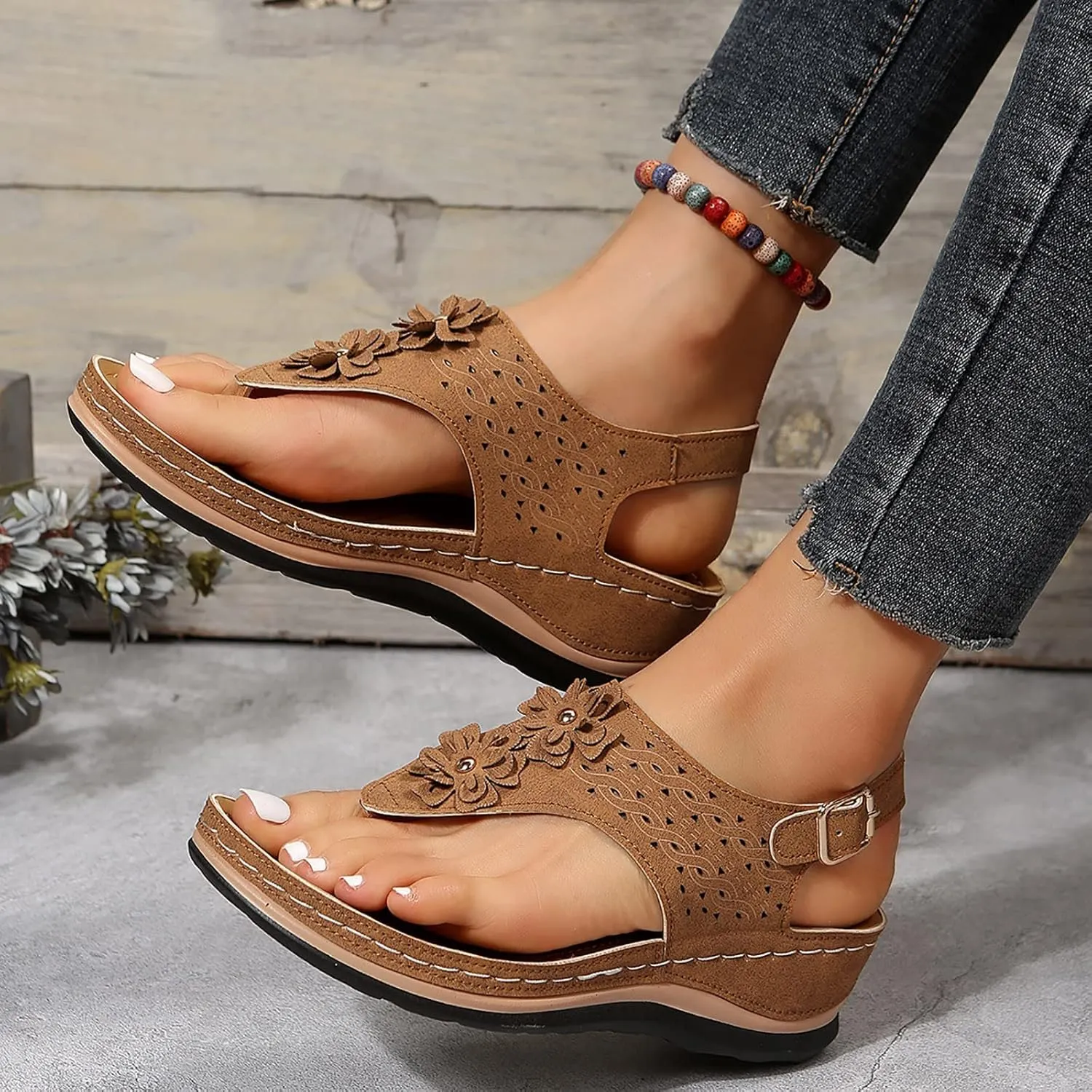 Cathalem Summer Sandals for Women 2024 Orthopedic Flip Flops Arch Support Ladies Lightweight Slip On Beach Sandals