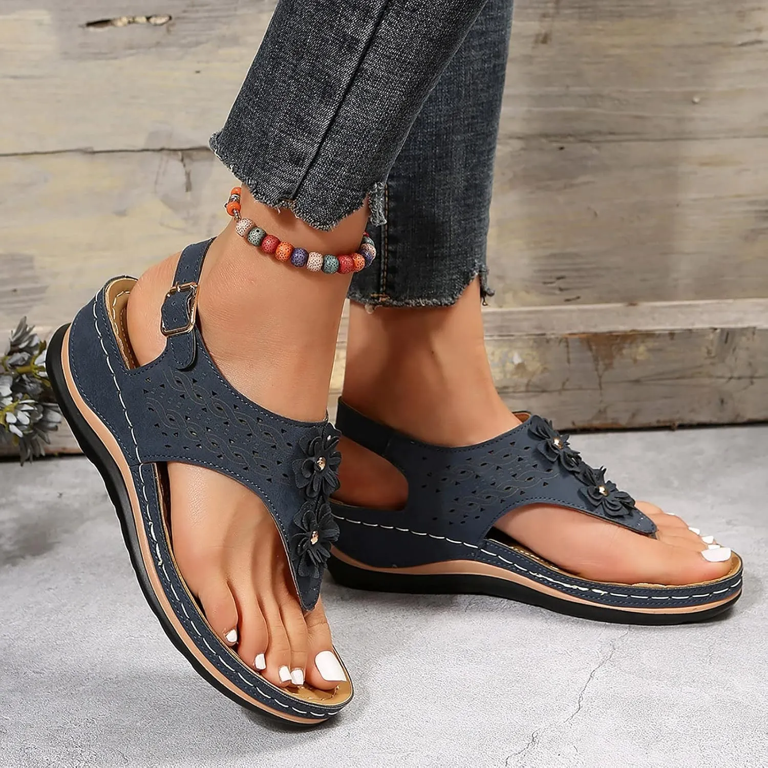 Cathalem Summer Sandals for Women 2024 Orthopedic Flip Flops Arch Support Ladies Lightweight Slip On Beach Sandals