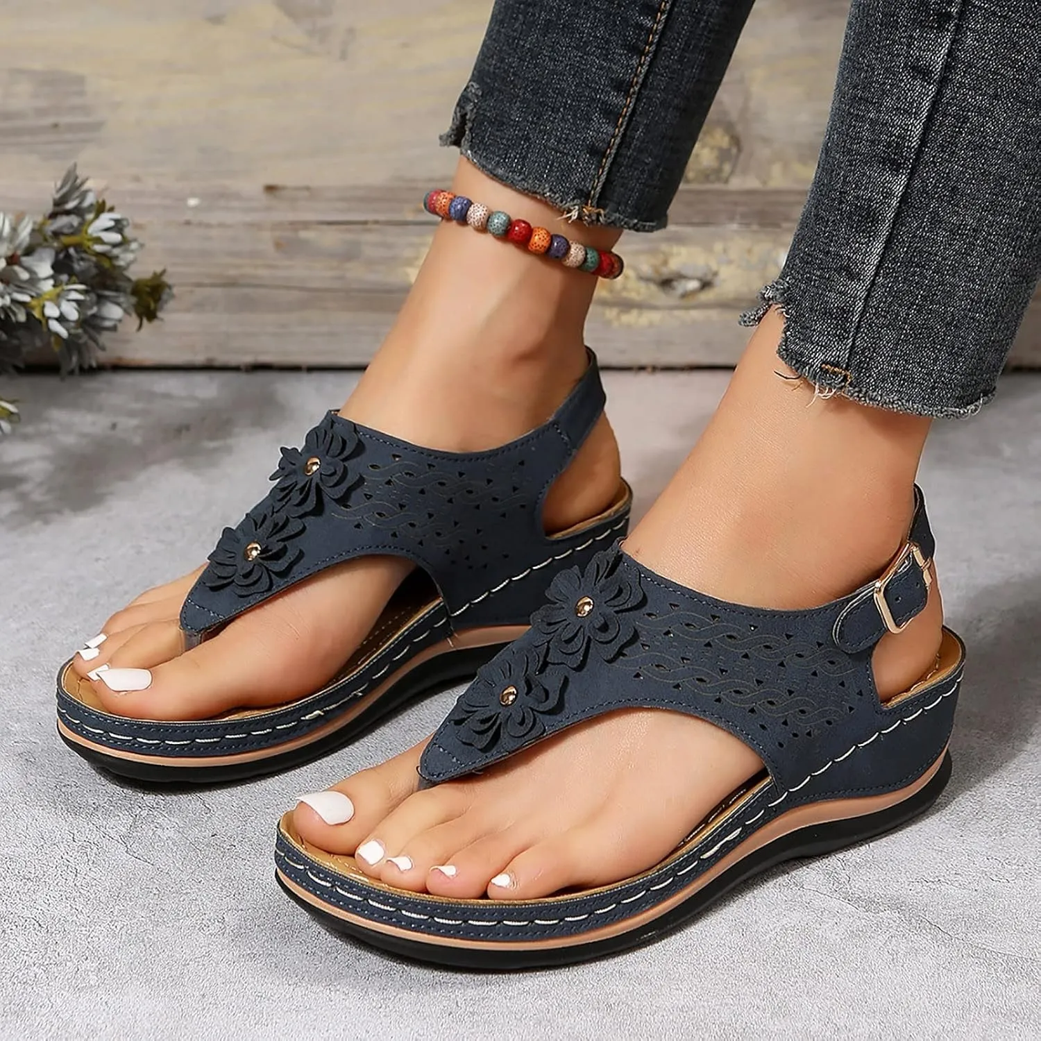 Cathalem Summer Sandals for Women 2024 Orthopedic Flip Flops Arch Support Ladies Lightweight Slip On Beach Sandals