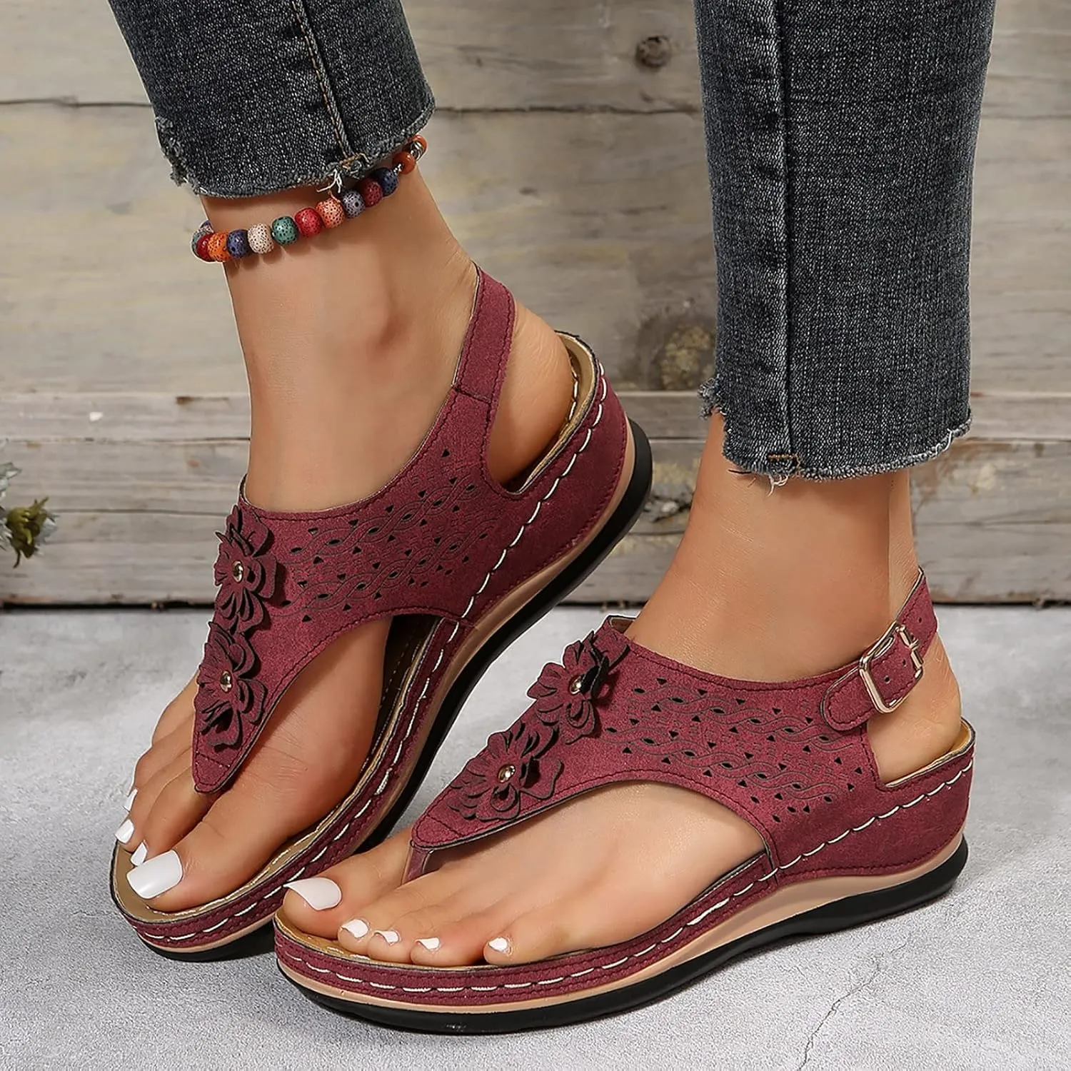 Cathalem Summer Sandals for Women 2024 Orthopedic Flip Flops Arch Support Ladies Lightweight Slip On Beach Sandals