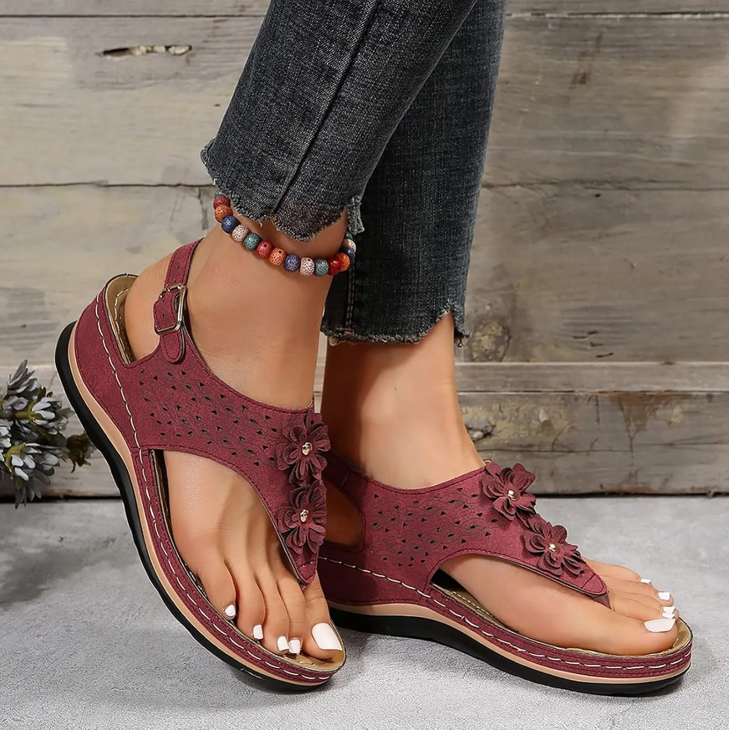 Cathalem Summer Sandals for Women 2024 Orthopedic Flip Flops Arch Support Ladies Lightweight Slip On Beach Sandals
