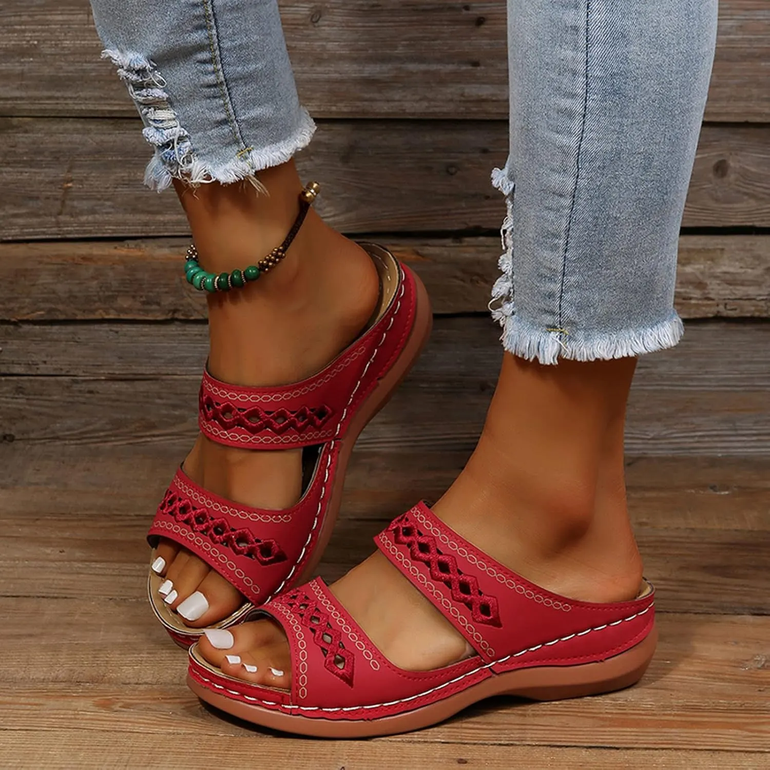 Cathalem Summer Sandals for Women 2024 Orthopedic Sandals with Arch Support Comfortable Slip on Thong Sandals Casual