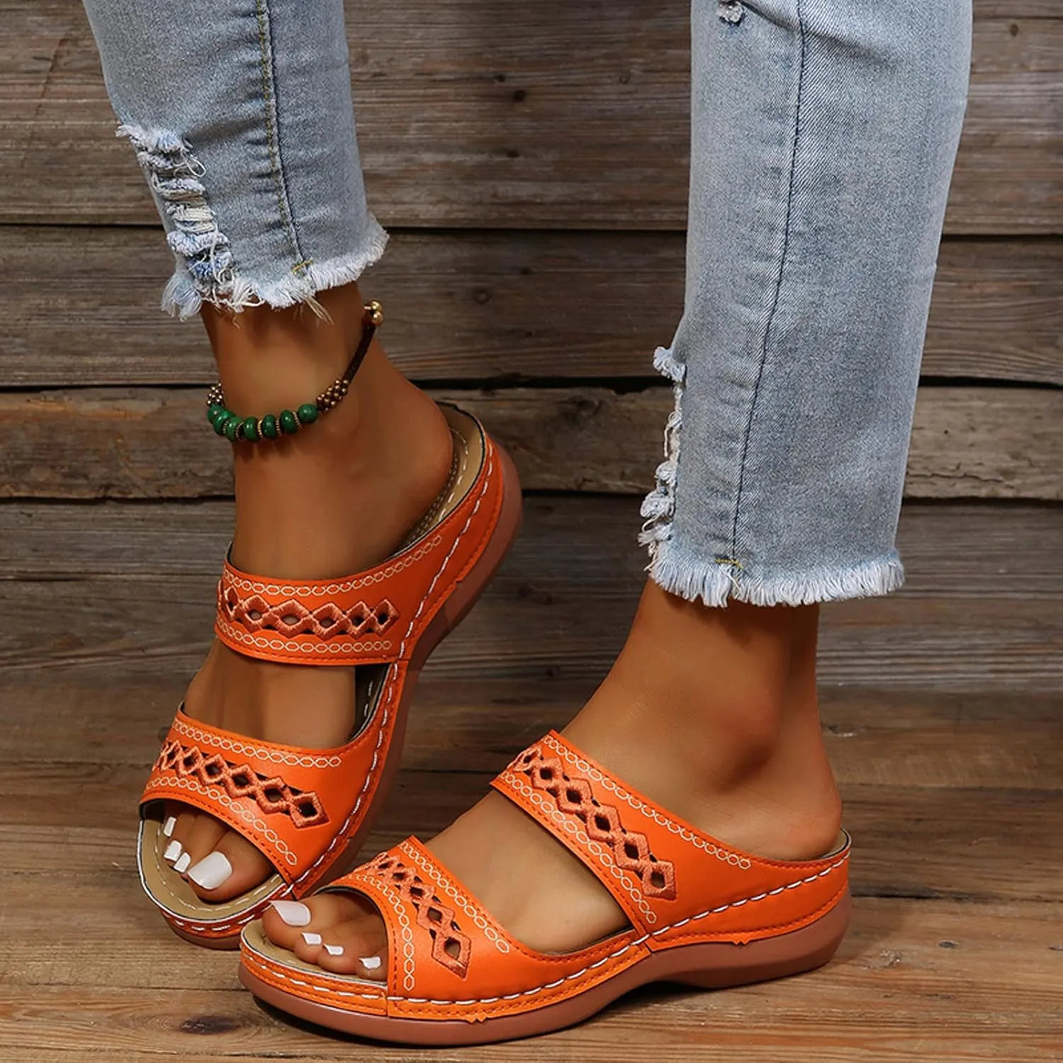 Cathalem Summer Sandals for Women 2024 Orthopedic Sandals with Arch Support Comfortable Slip on Thong Sandals Casual