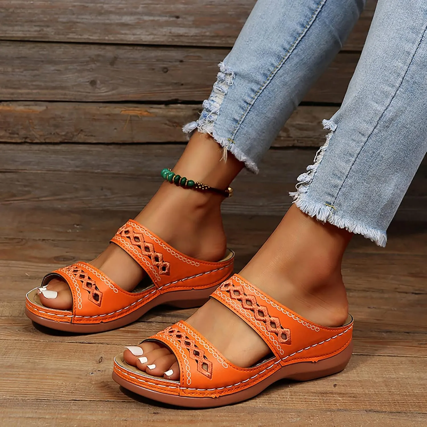 Cathalem Summer Sandals for Women 2024 Orthopedic Sandals with Arch Support Comfortable Slip on Thong Sandals Casual