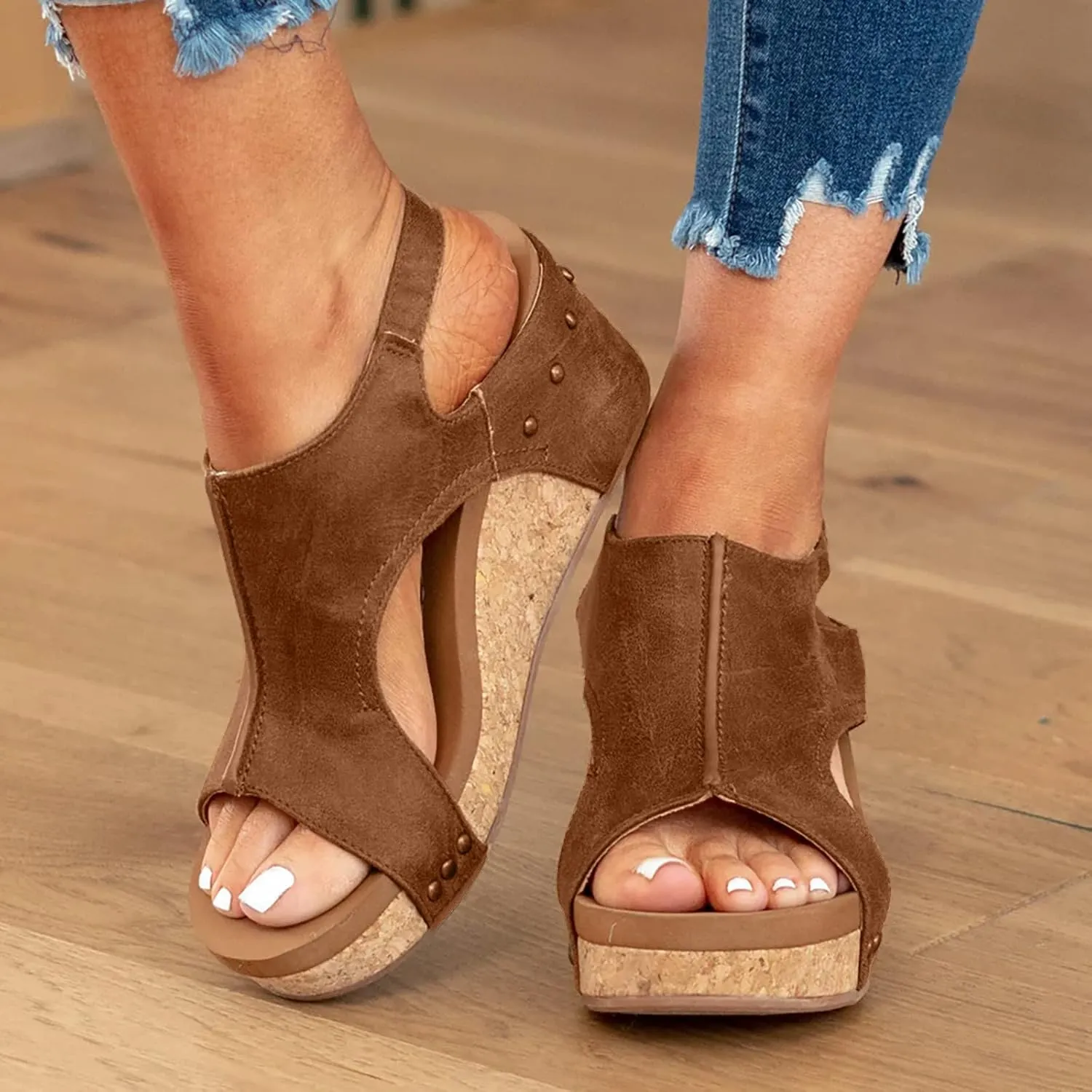 Cathalem Summer Sandals for Women 2024, Womens Open Toe Espadrilles Platform Sandals Leather Sandals Casual Low Wedges