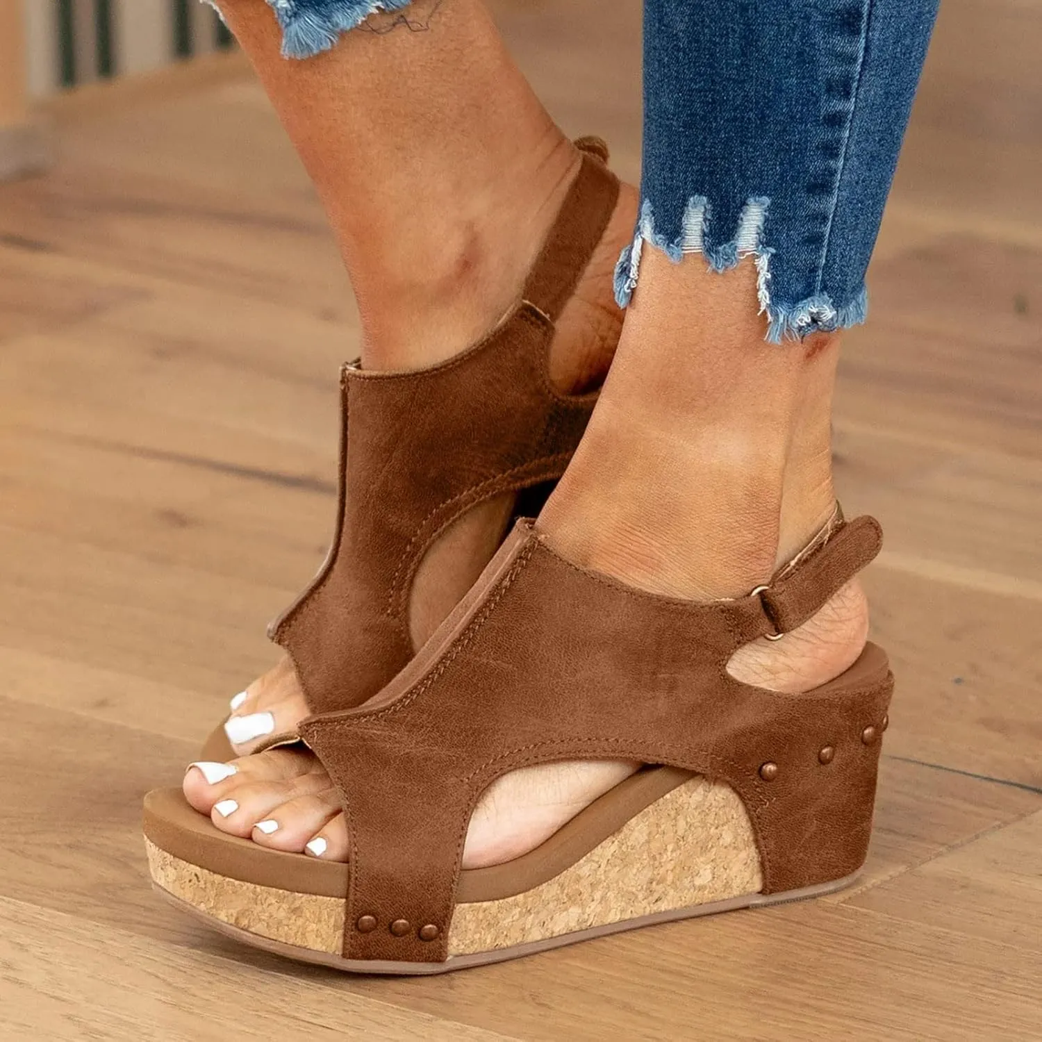Cathalem Summer Sandals for Women 2024, Womens Open Toe Espadrilles Platform Sandals Leather Sandals Casual Low Wedges