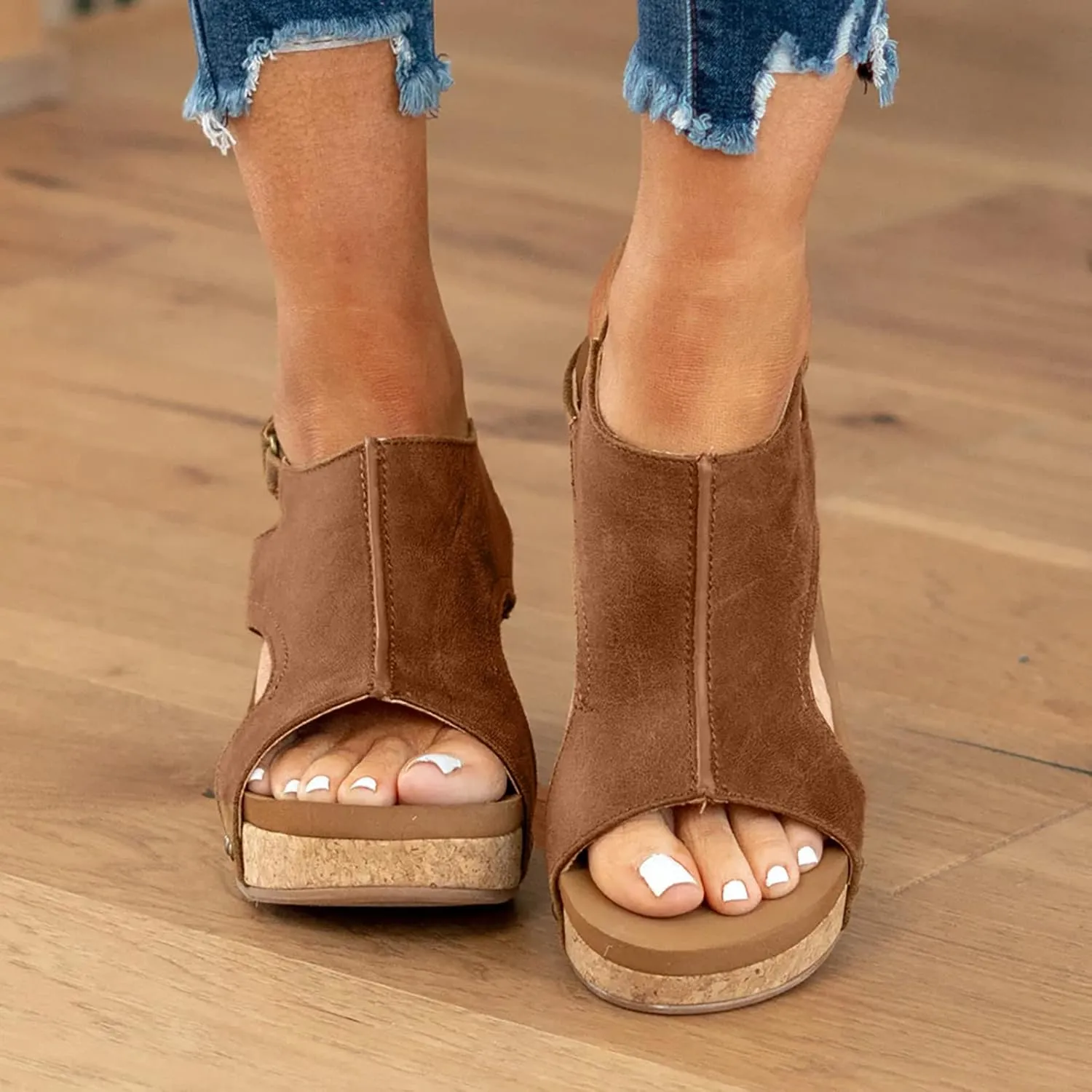 Cathalem Summer Sandals for Women 2024, Womens Open Toe Espadrilles Platform Sandals Leather Sandals Casual Low Wedges