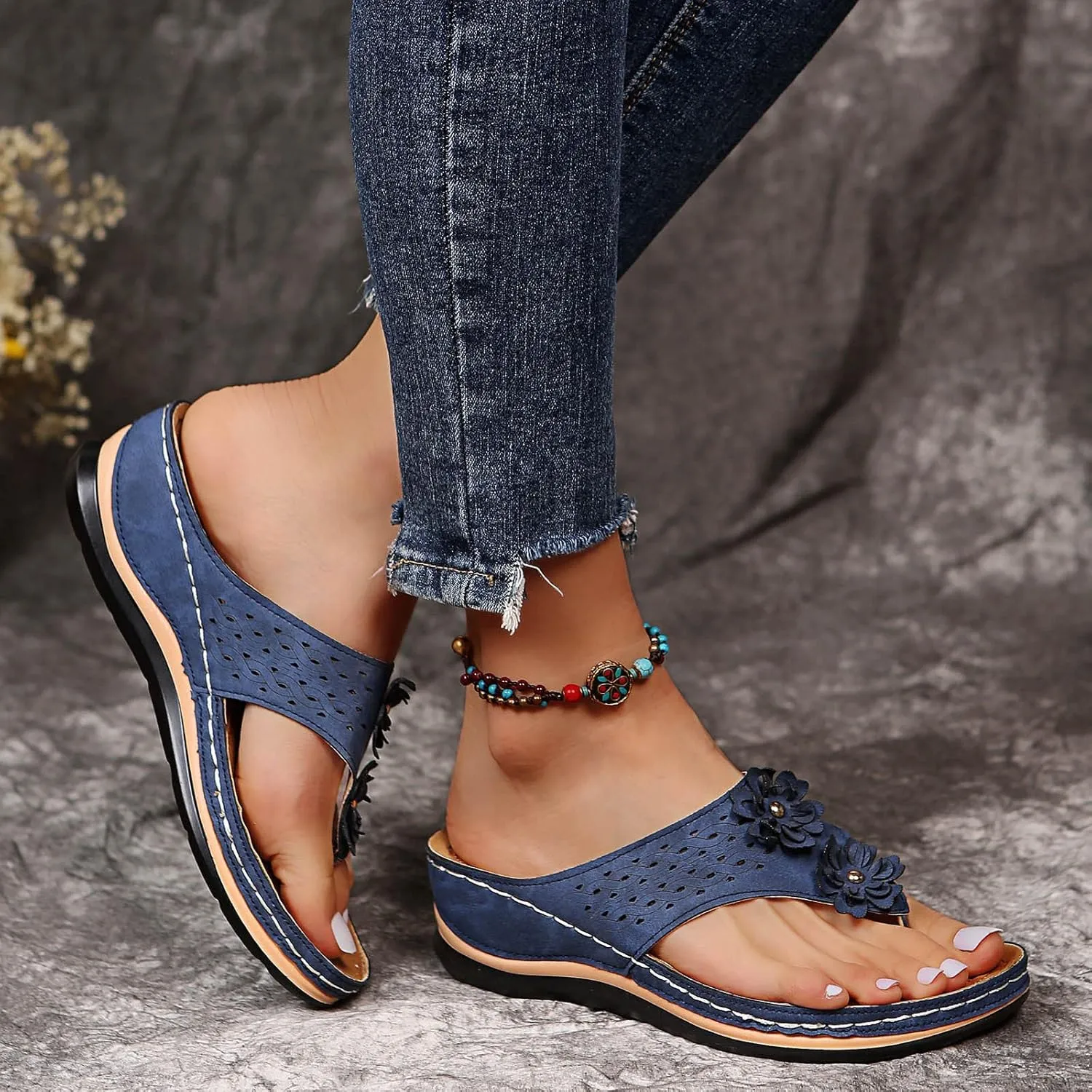 Cathalem Summer Sandals for Women 2024 Women's Orthotic Sandals Arch Support Sandals Comfy Wedge Walking Slippers