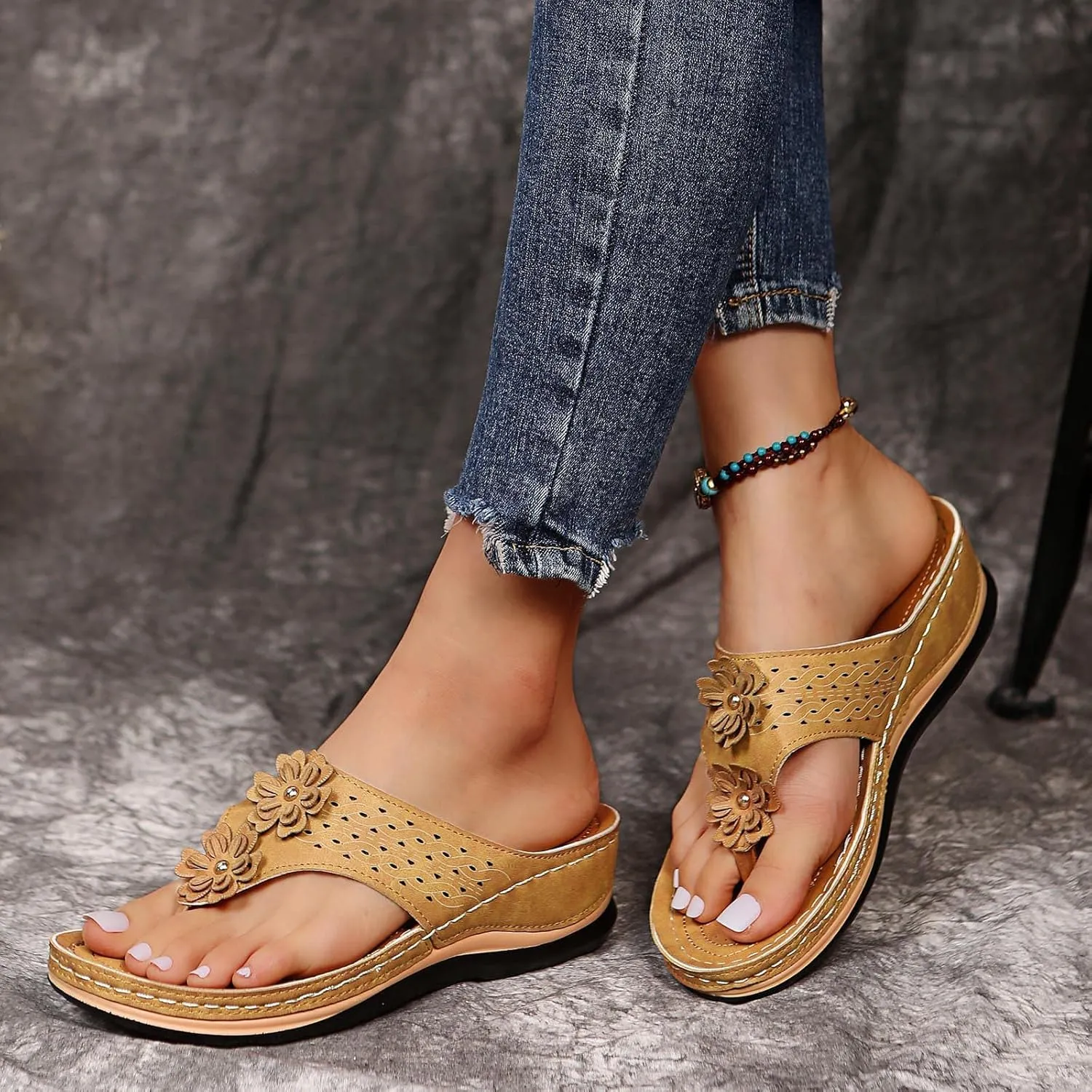 Cathalem Summer Sandals for Women 2024 Women's Orthotic Sandals Arch Support Sandals Comfy Wedge Walking Slippers