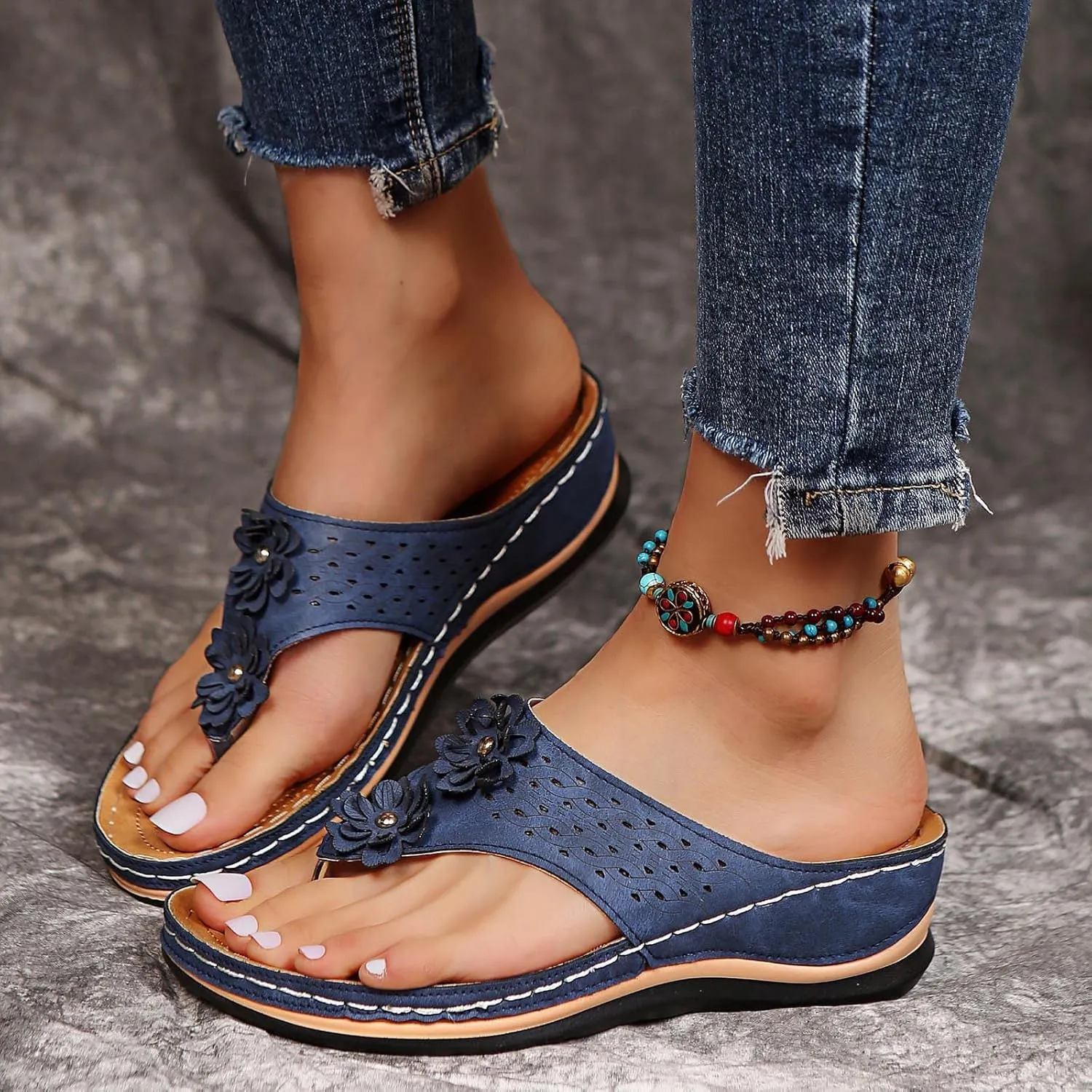 Cathalem Summer Sandals for Women 2024 Women's Orthotic Sandals Arch Support Sandals Comfy Wedge Walking Slippers