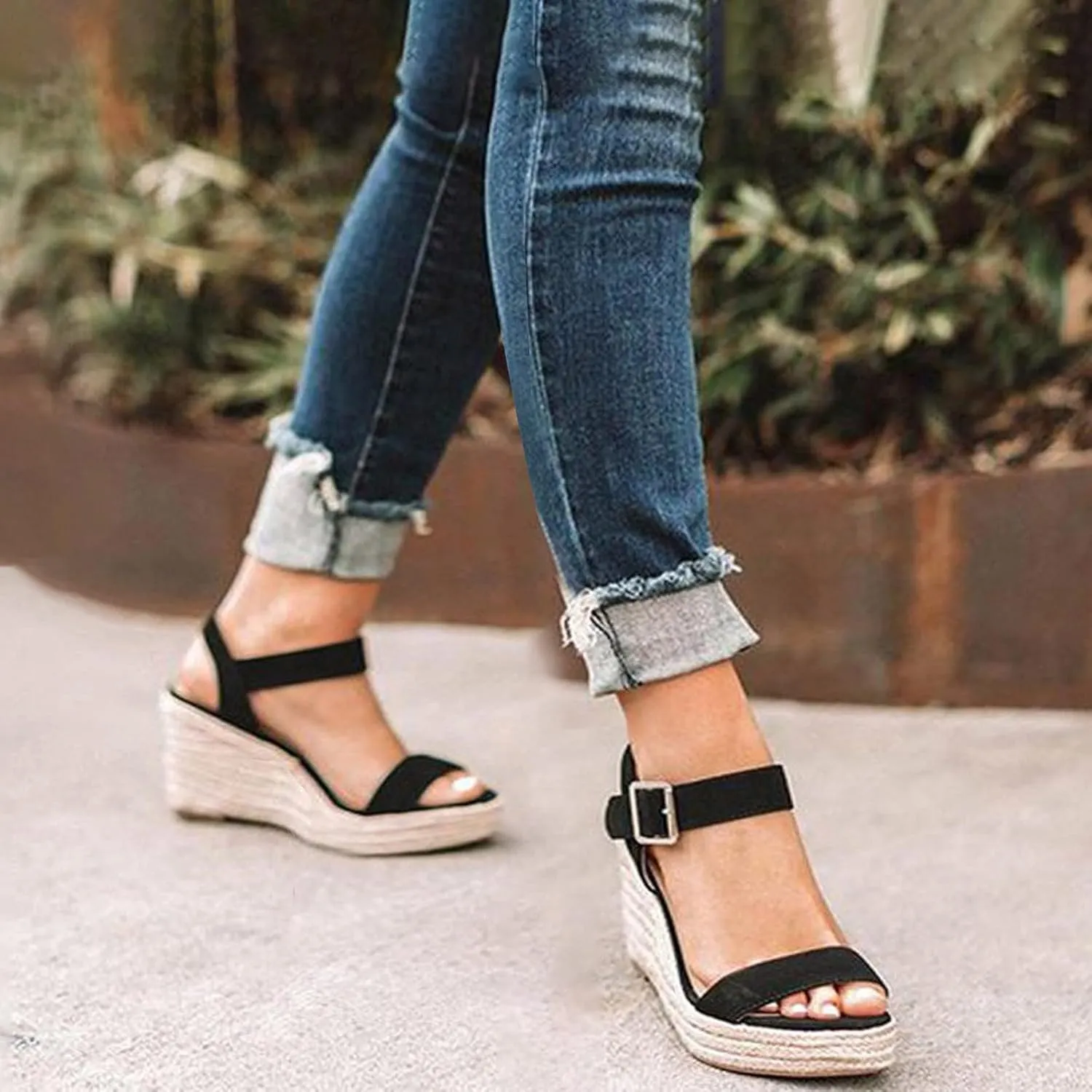 Cathalem Wedge Sandals for Women Dressy Summer Slide on Open Toe Platform Sandals Sandals for Women with Ankle Strap