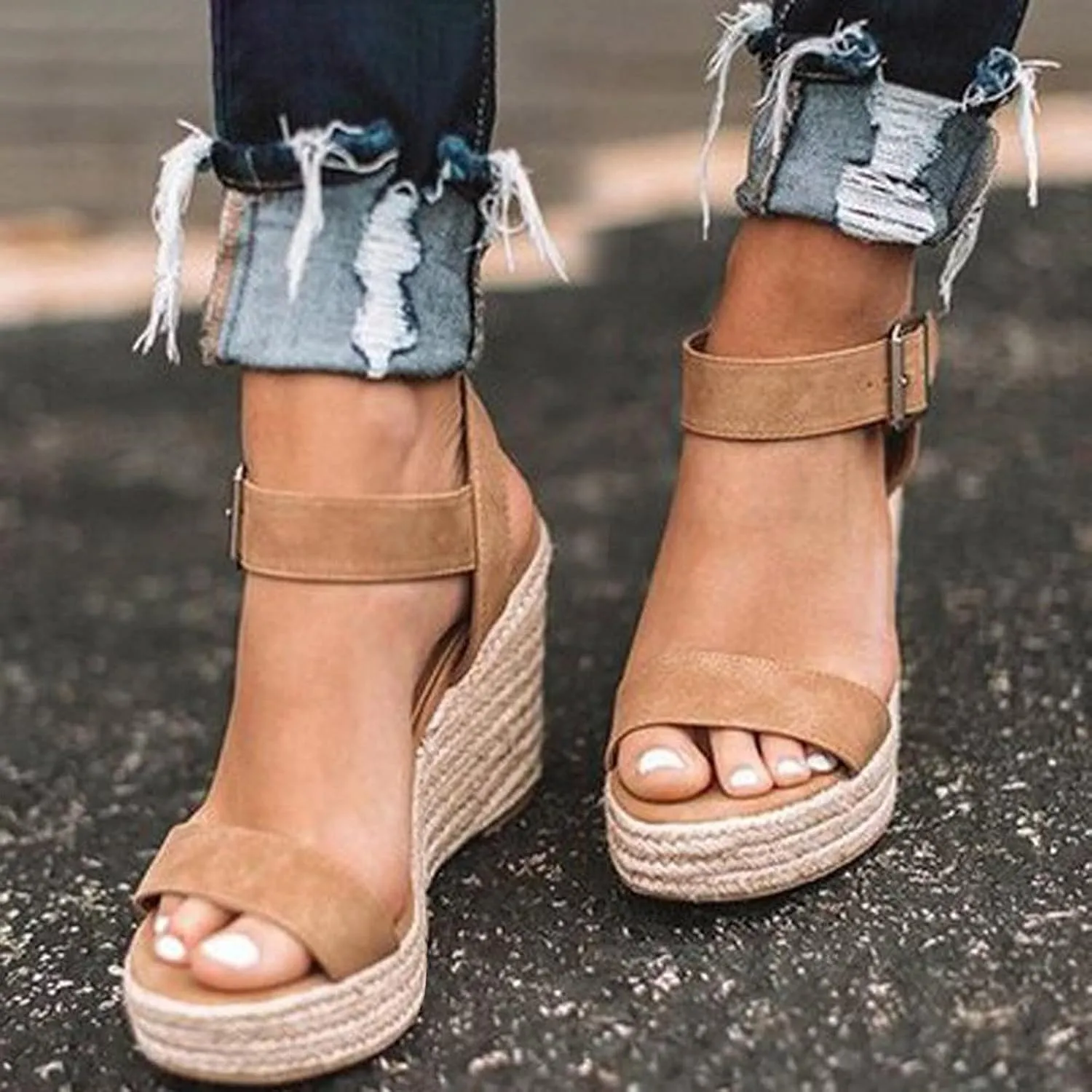 Cathalem Wedge Sandals for Women Dressy Summer Slide on Open Toe Platform Sandals Sandals for Women with Ankle Strap