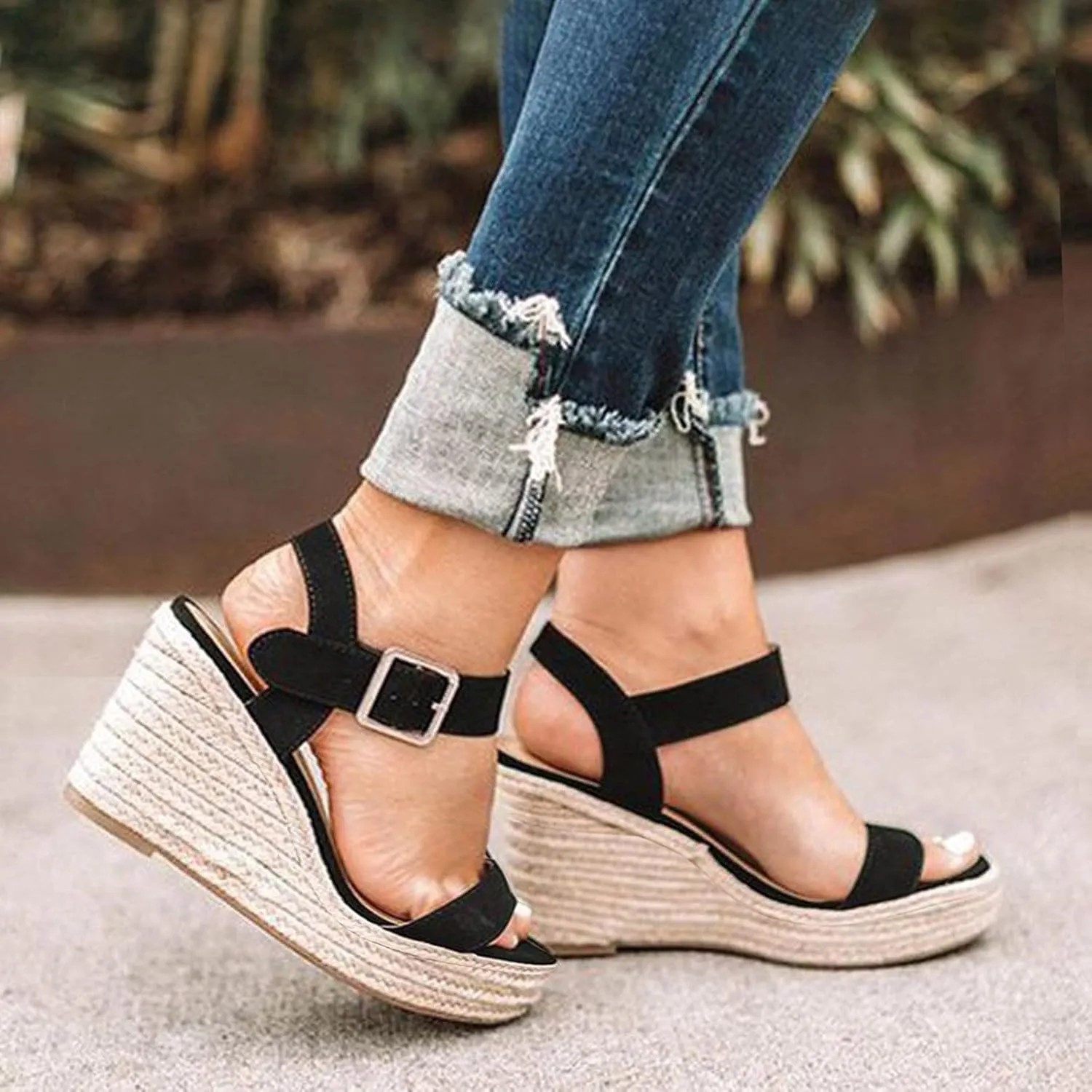 Cathalem Wedge Sandals for Women Dressy Summer Slide on Open Toe Platform Sandals Sandals for Women with Ankle Strap