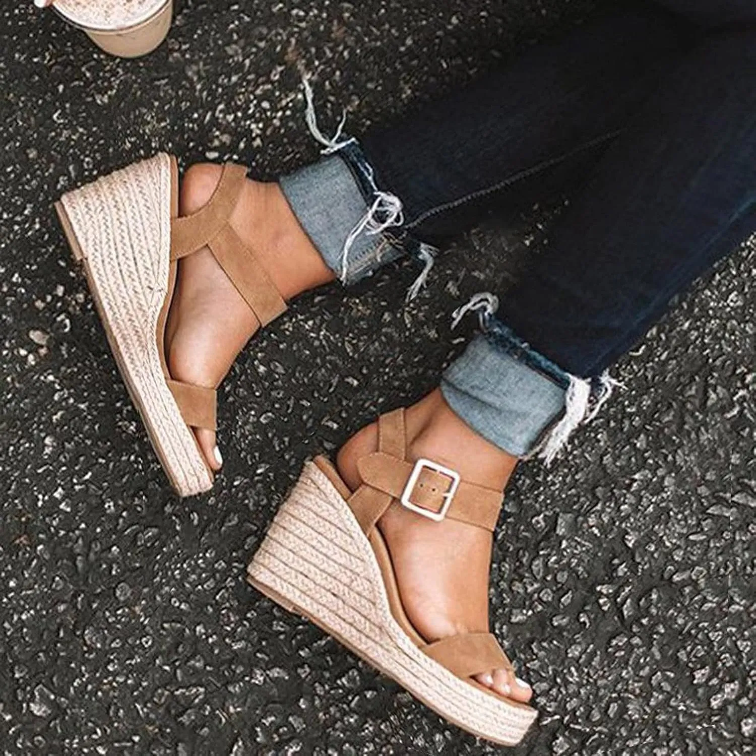 Cathalem Wedge Sandals for Women Dressy Summer Slide on Open Toe Platform Sandals Sandals for Women with Ankle Strap