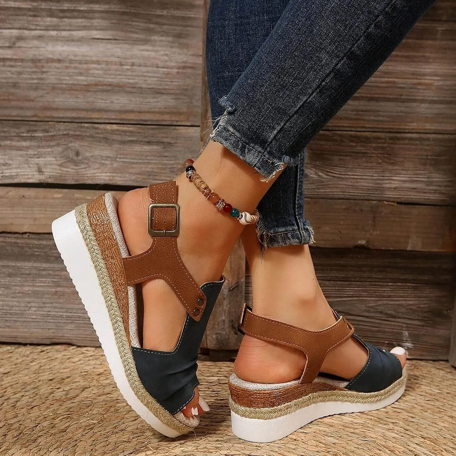 Cathalem Wedge Sandals for Women Dressy Summer Slide Platform Walking Sandals Mid Heel for Women Open Toe Ankle Strap Sandals