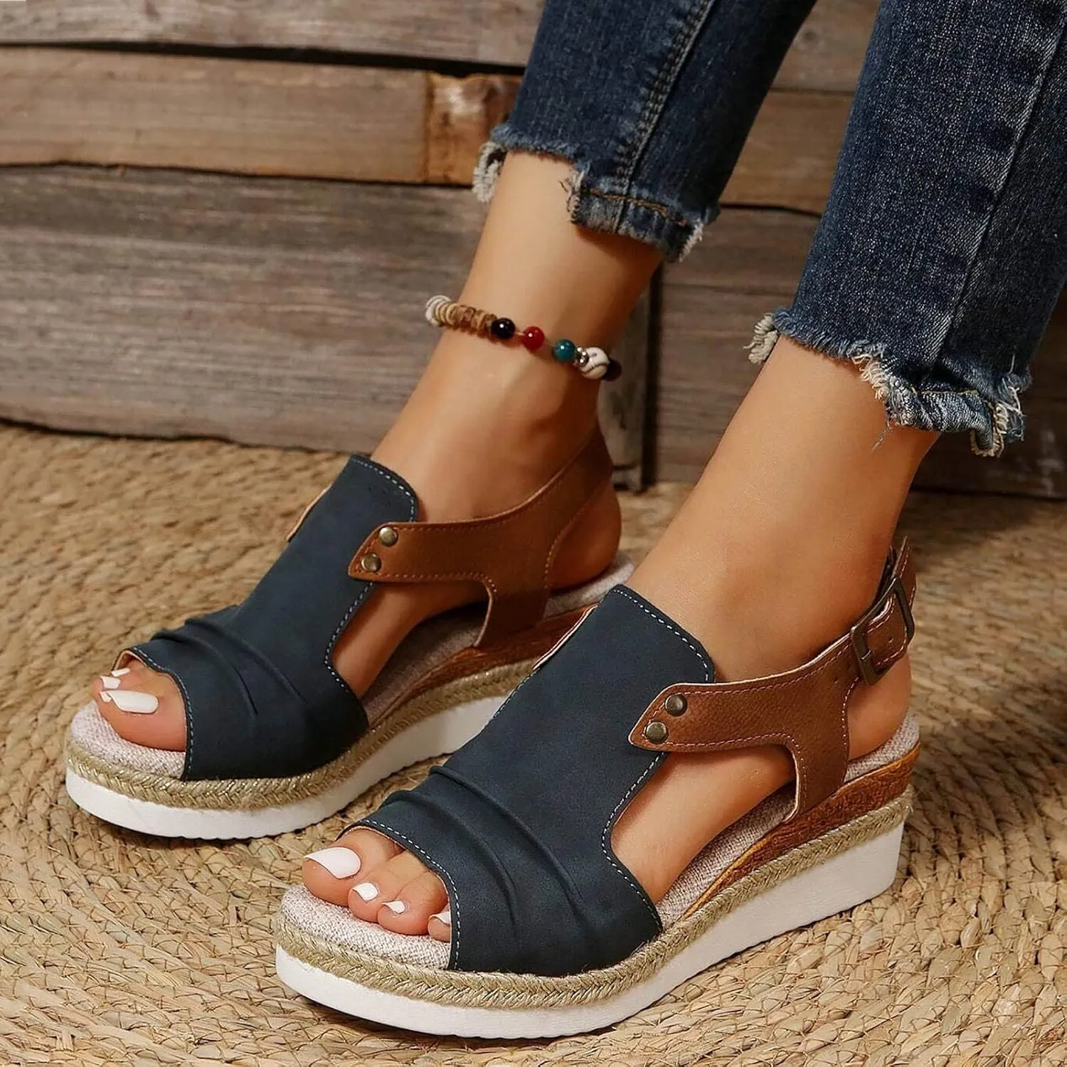 Cathalem Wedge Sandals for Women Dressy Summer Slide Platform Walking Sandals Mid Heel for Women Open Toe Ankle Strap Sandals