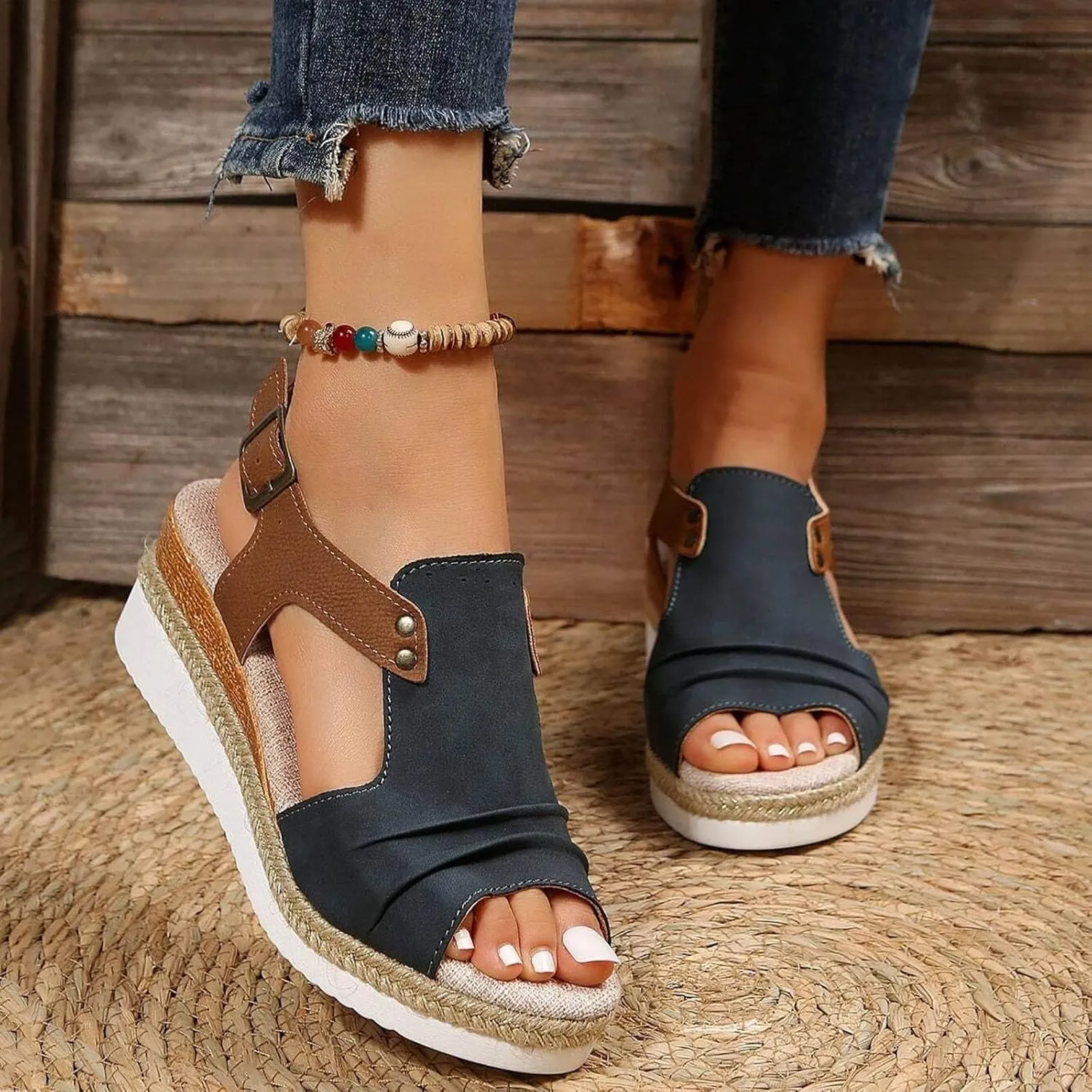 Cathalem Wedge Sandals for Women Dressy Summer Slide Platform Walking Sandals Mid Heel for Women Open Toe Ankle Strap Sandals