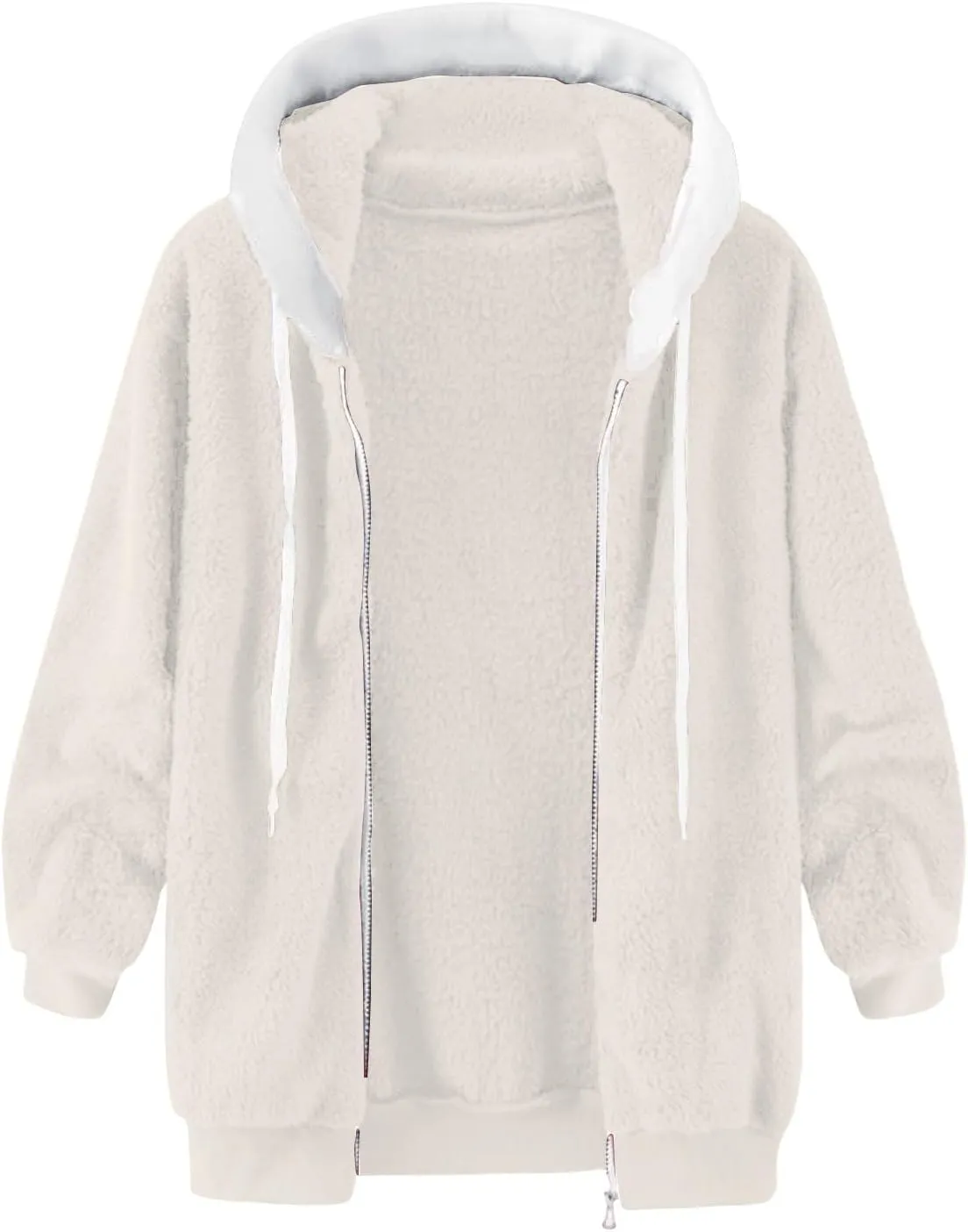 Ceboyel Teddy Coat For Women Hooded Fuzzy Sherpa Jacket Fleece Drawstring Zip Up Hoodie 2023 Trendy Winter Outerwear Clothes