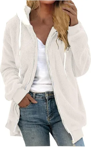Ceboyel Teddy Coat For Women Hooded Fuzzy Sherpa Jacket Fleece Drawstring Zip Up Hoodie 2023 Trendy Winter Outerwear Clothes