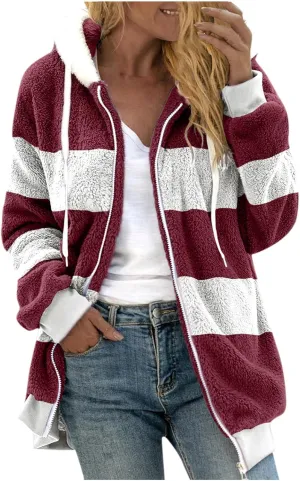 Ceboyel Teddy Coat For Women Hooded Fuzzy Sherpa Jacket Fleece Drawstring Zip Up Hoodie 2023 Trendy Winter Outerwear Clothes