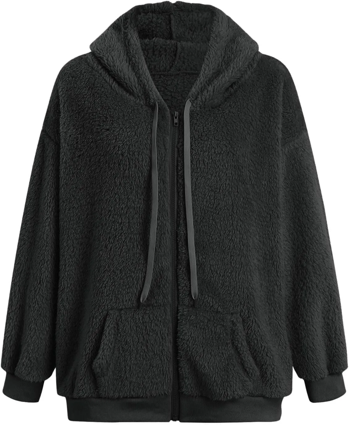 Ceboyel Women Fuzzy Fleece Jacket Faux Shearling Oversized Hoodie Coats Full Zip Up Hooded Teddy Coat Trendy Winter Outwear