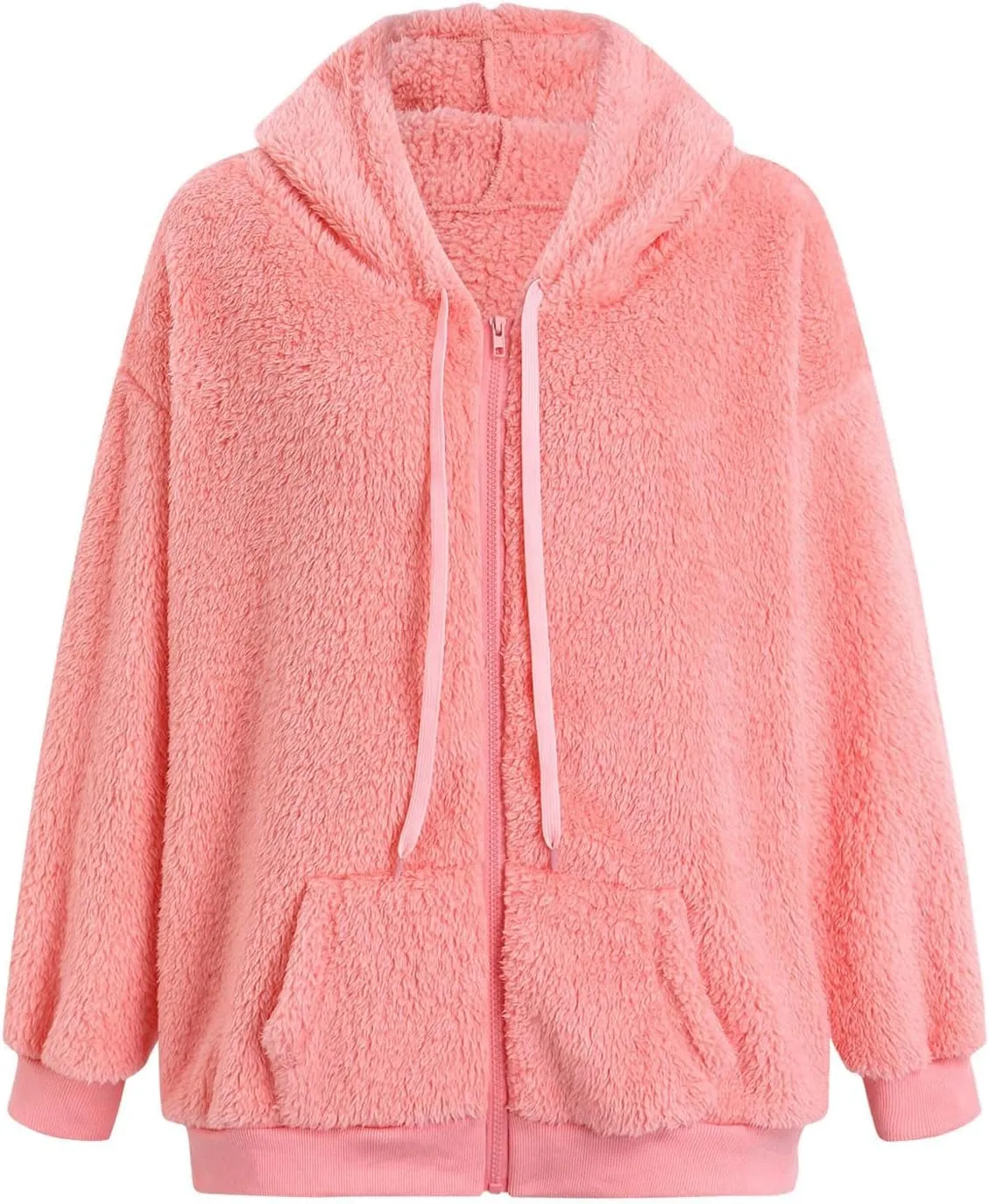 Ceboyel Women Fuzzy Fleece Jacket Faux Shearling Oversized Hoodie Coats Full Zip Up Hooded Teddy Coat Trendy Winter Outwear