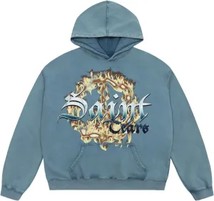 Chainsaw Man Oversized Hoodie Heavyweight Vintage Washed Streetwear Flame Graphic Hoodies Pullover with Pockets