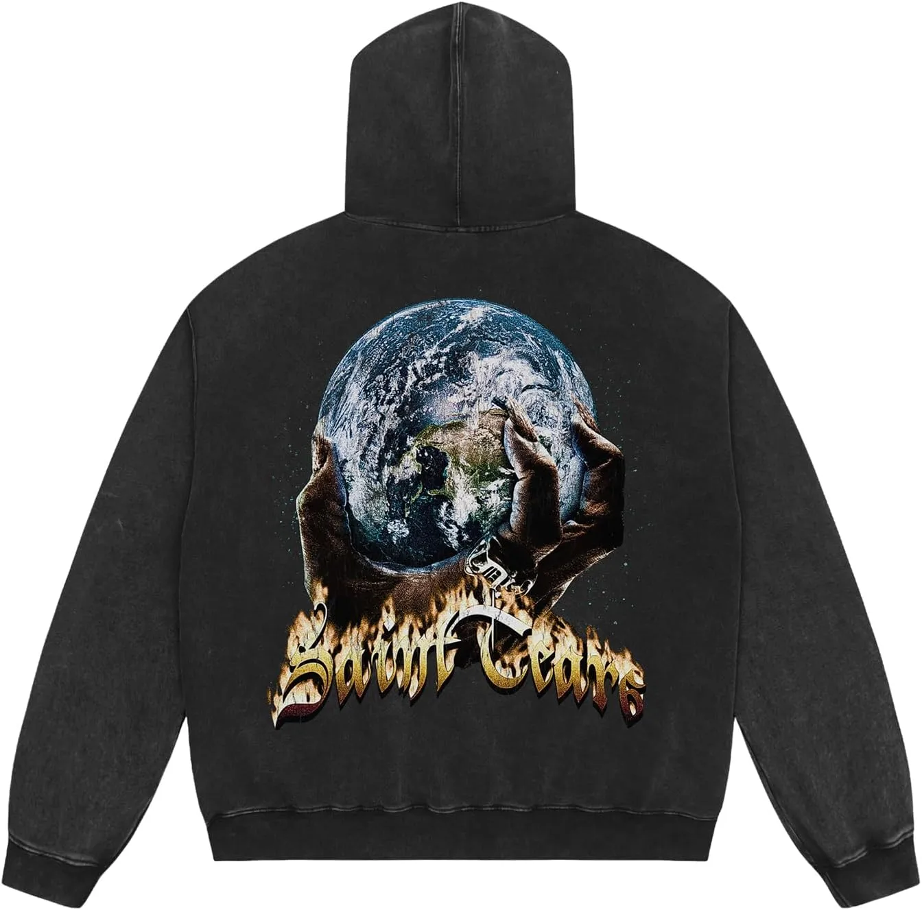 Chainsaw Man Oversized Hoodie Heavyweight Vintage Washed Streetwear Flame Graphic Hoodies Pullover with Pockets