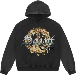Chainsaw Man Oversized Hoodie Heavyweight Vintage Washed Streetwear Flame Graphic Hoodies Pullover with Pockets